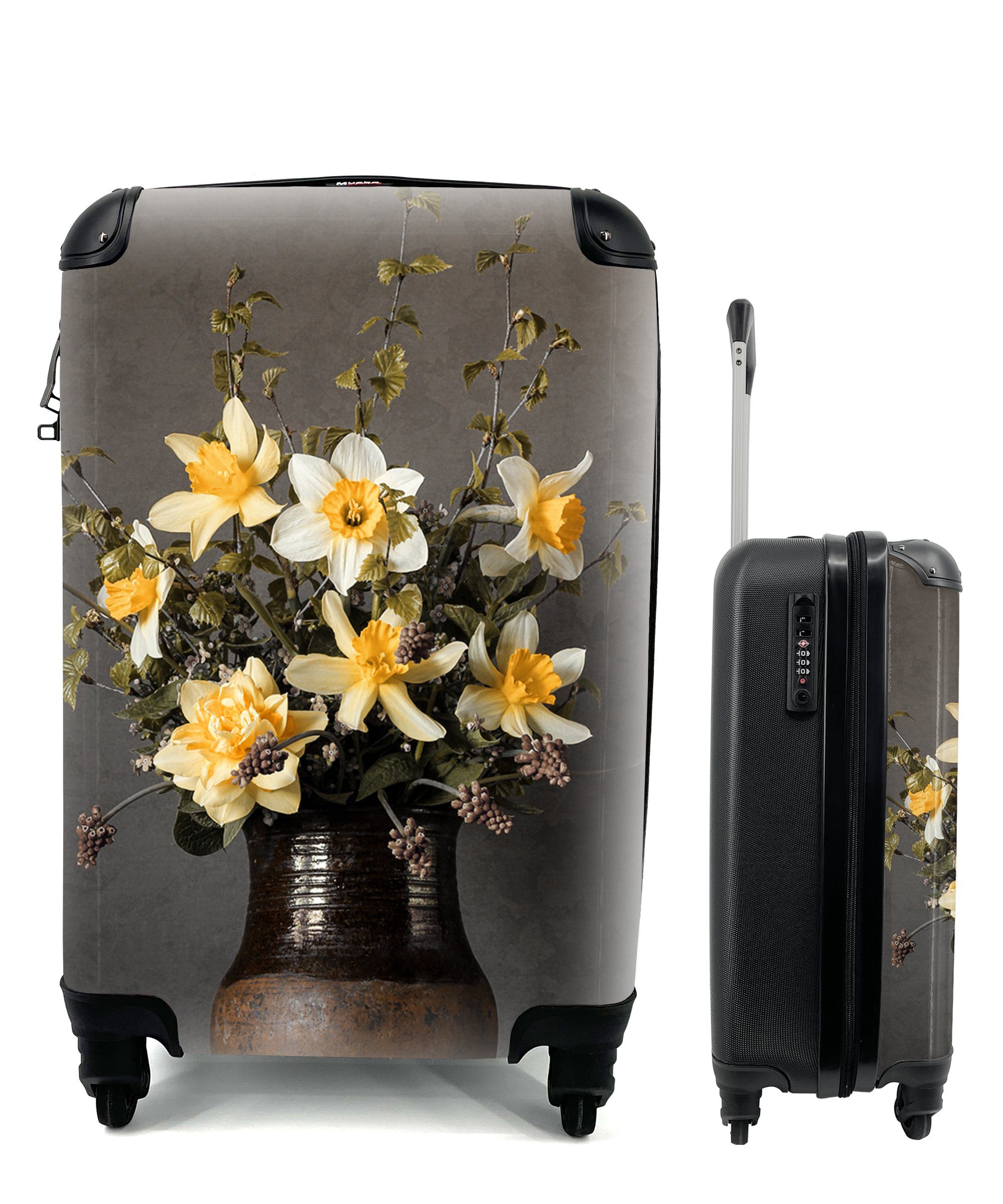 MuchoWow Handgepäckkoffer Stilleben - Narzisse - Vase, 4 Rollen, Reisetasche mit rollen, Handgepäck für Ferien, Trolley, Reisekoffer