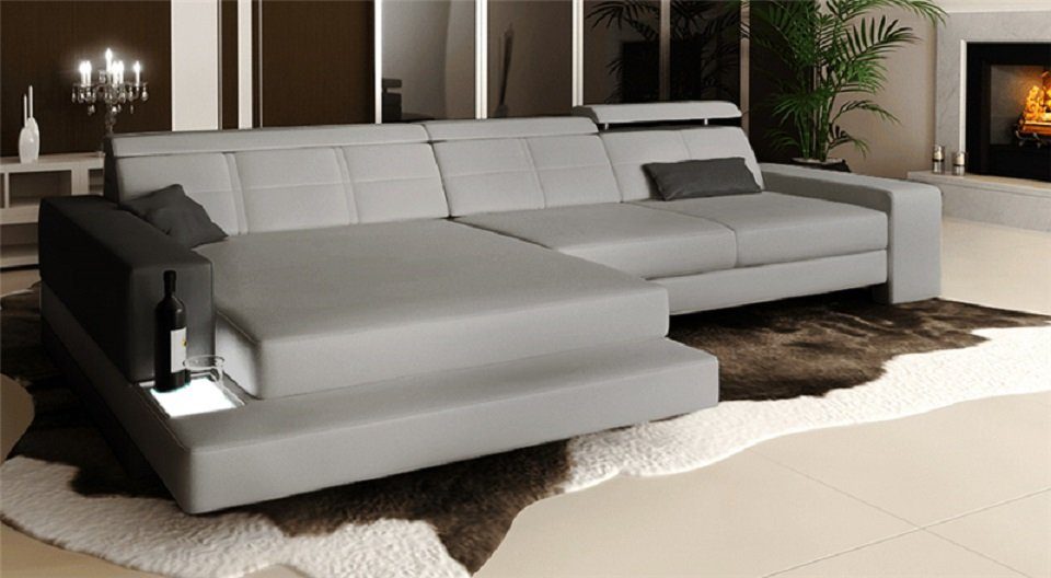 Couch Sofa Grau JVmoebel Polster Designer Ecksofa, Hocker mit Ecksofa Garnitur