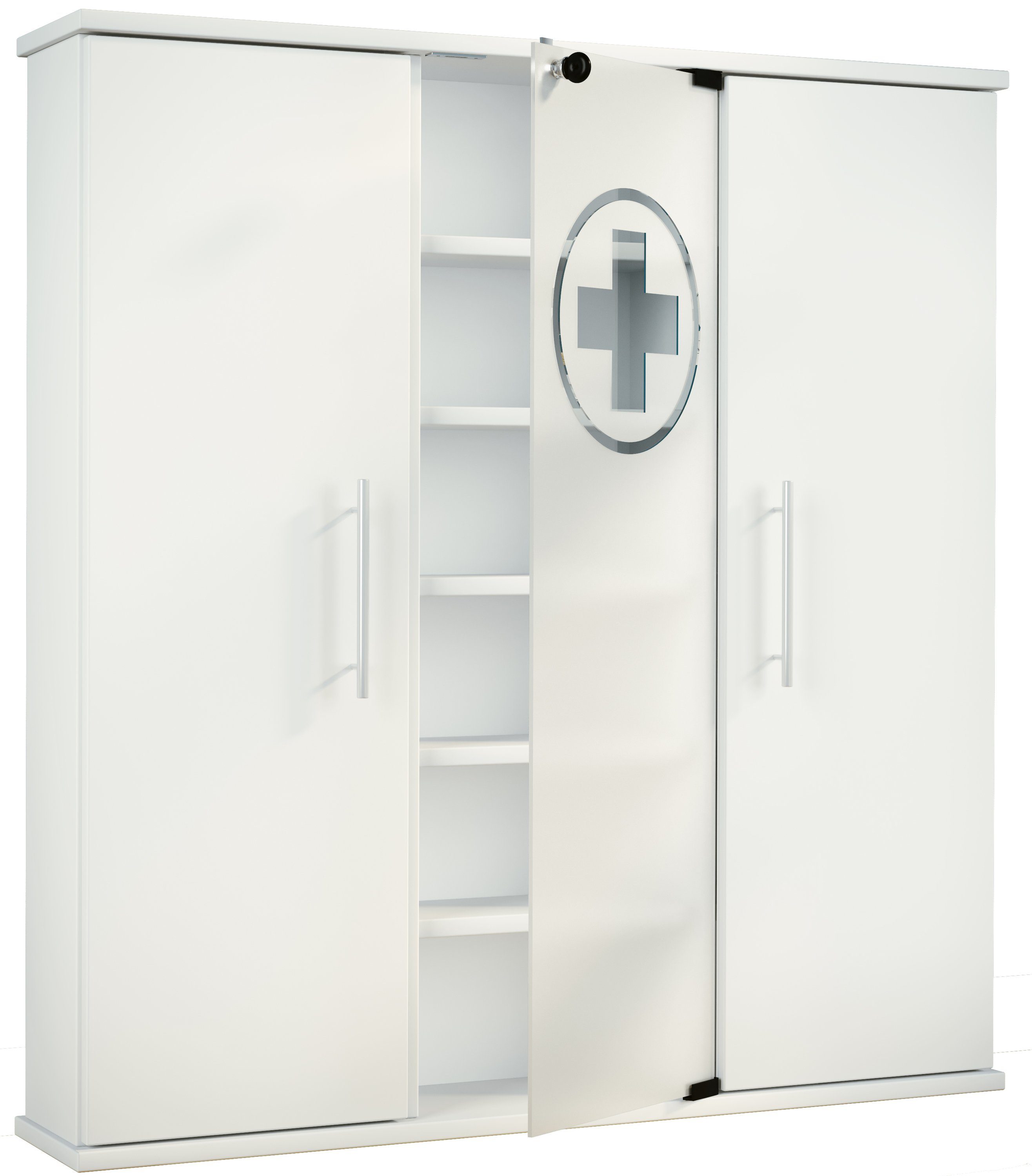 VCM Medizinschrank Santila B. 88 x T. 18 x H. 92 cm Abschließbarer Arzneischrank mit viel Stauraum, 18 Fächer, Drehtüren – Bild 2 von 4