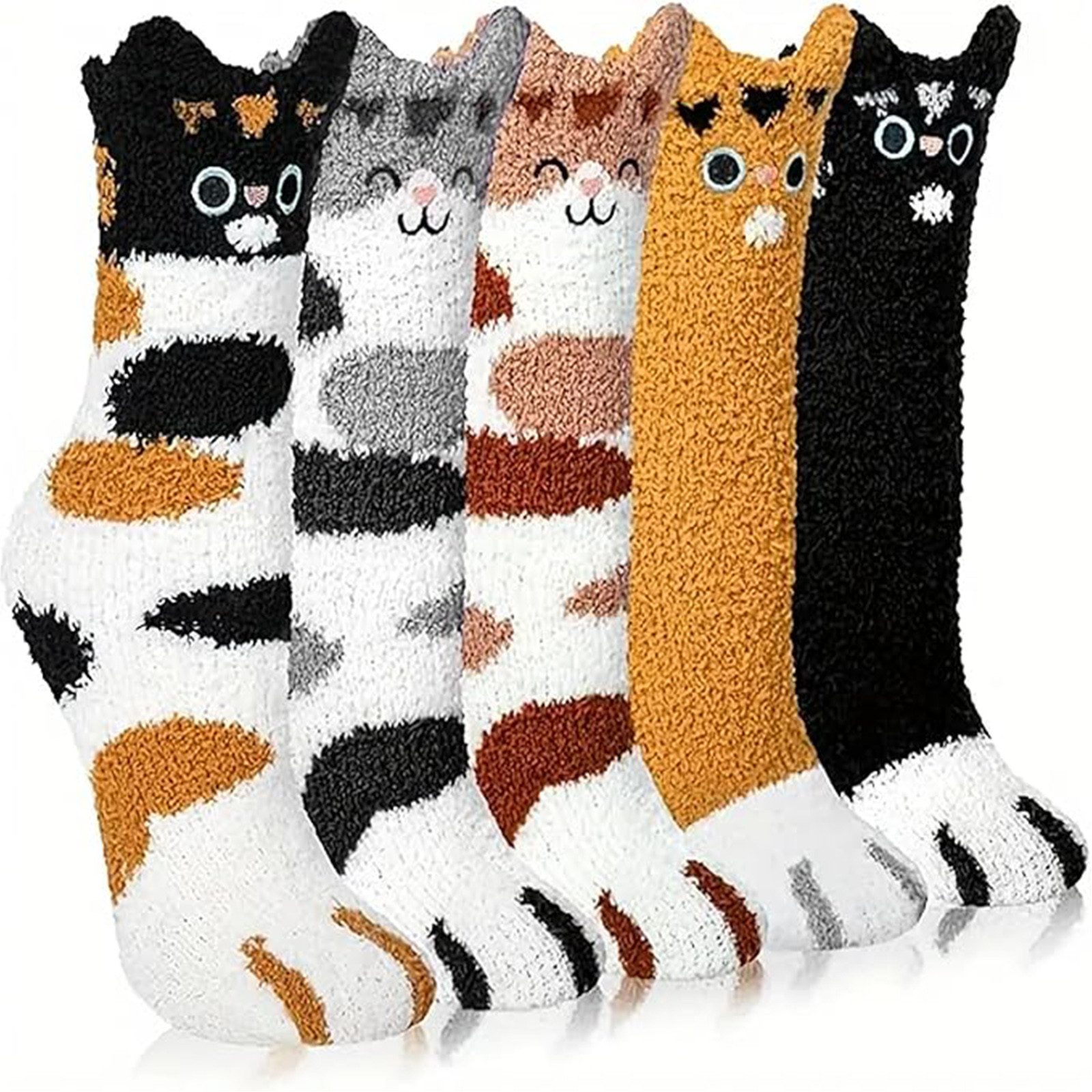HAUSS SPOLE Kuschelsocken Thermosocken mit Atmungsaktiv Freizeitsocken Kuschelsocken 5 Paare (mit Niedliches Katzenpfoten-Muster, 5-Paar, extra warm rutschfest und ultra-bequem für Zuhause) Fünf Paar Socken perfekt als Geschenk für Familie und Freunde