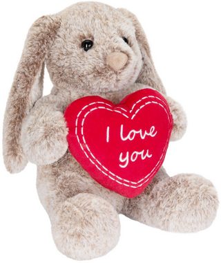 BRUBAKER Kuscheltier Hase mit Schlappohren und I Love You Herz Rot (1-St., Geschenk-Set), 28 cm Plüschhasen Geschenk - Stofftier Kuschelhase - Plüschtier Kuscheltier Häschen Kaninchen Grau Braun