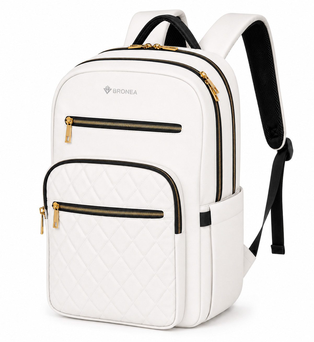 Bronea Cityrucksack CITY TRAVEL Rucksack Damen Herren – 15,6 Zoll Laptopfach (Farbe off-white oder schwarz/off-white, Viel Platz. Clever organisiert. Stilvoll unterwegs), Twill Polyester, viele Fächer, gepolsterte Gurte & Ladeanschluss