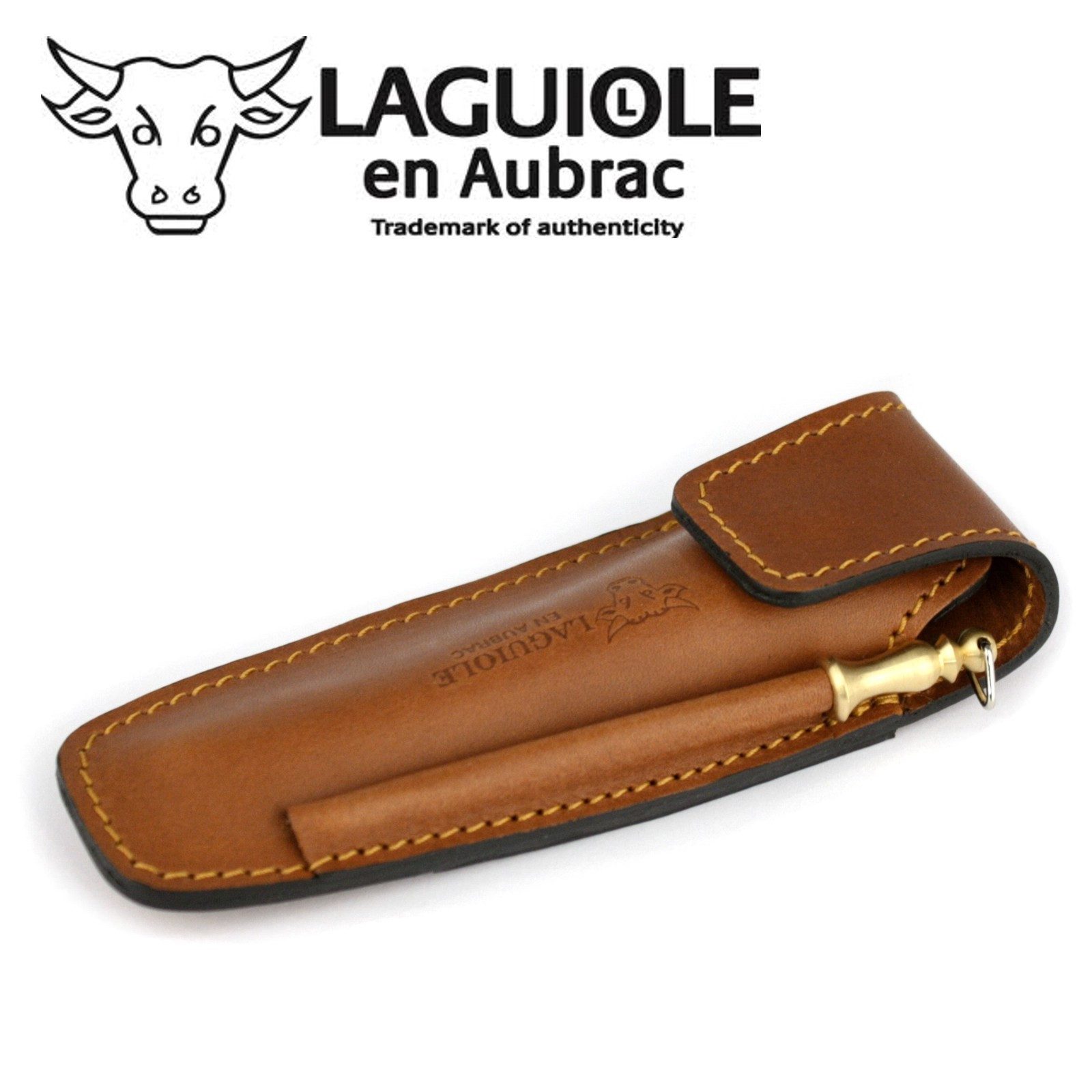 Laguiole en Aubrac Messertasche EAF braun, Gürteletui braun für Laguiole Messer mit 11/12cm Griff - Schleifstab