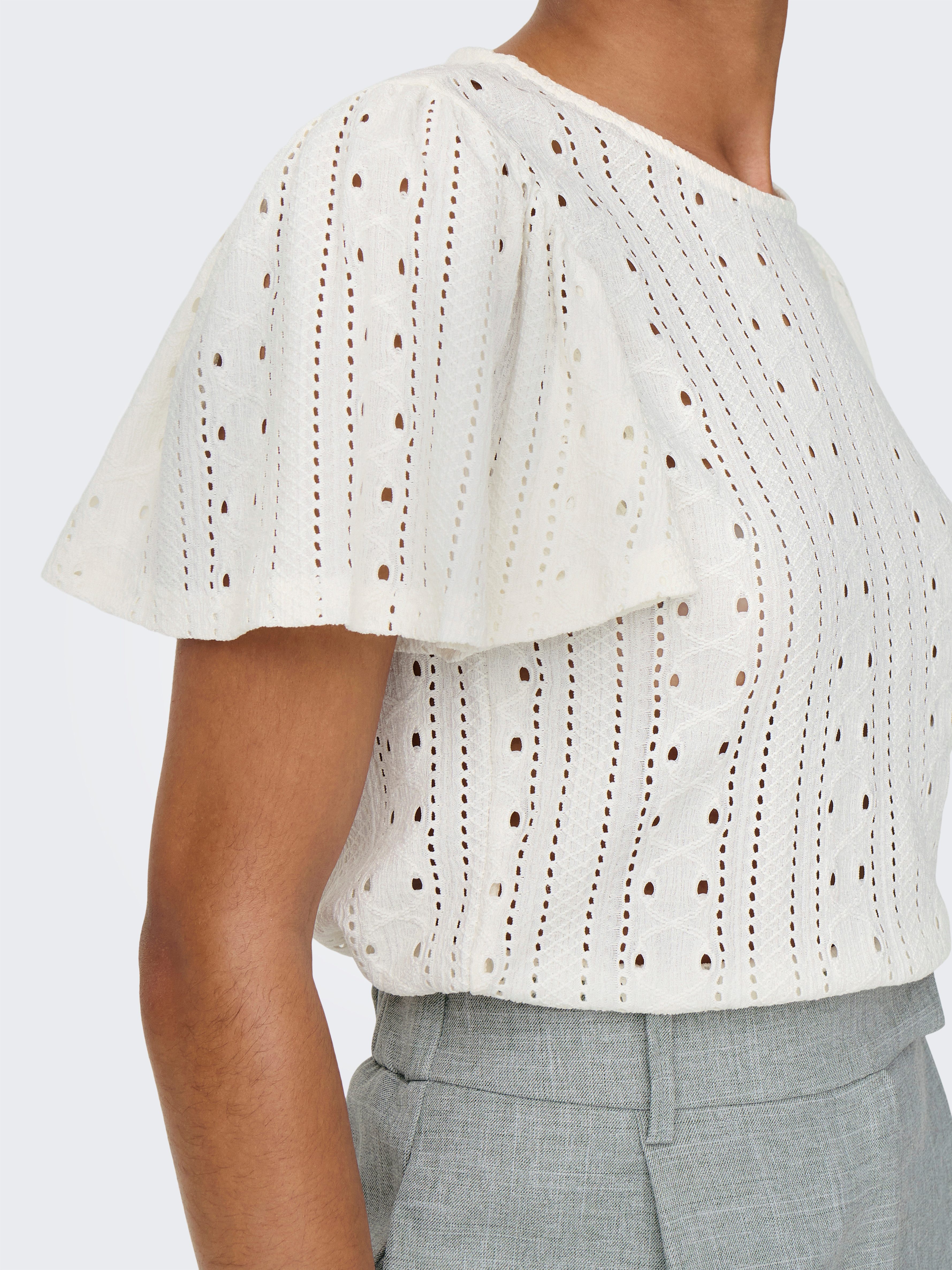 ONLY Kurzarmshirt ONLRIVERSIDE – Shirt mit voluminösem Armschnitt für Alltag regular fit, modisch, Jersey, Materialmix, Rundhals