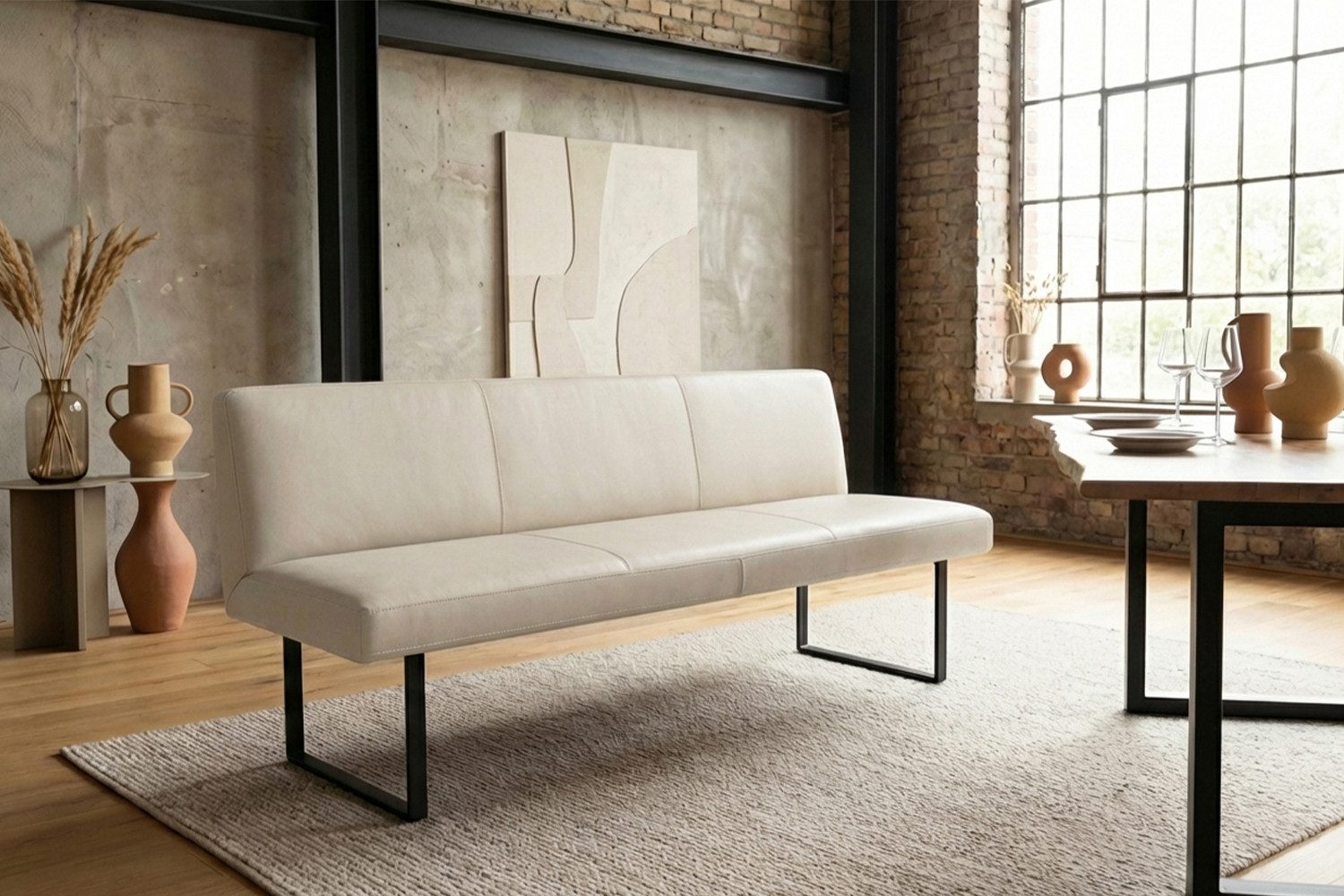 KAWOLA Sitzbank ELEEN Esszimmerbank Leder pigmentiert – modernes Design, 183 cm Breite, hoher Sitzkomfort, Metallgestell schwarz