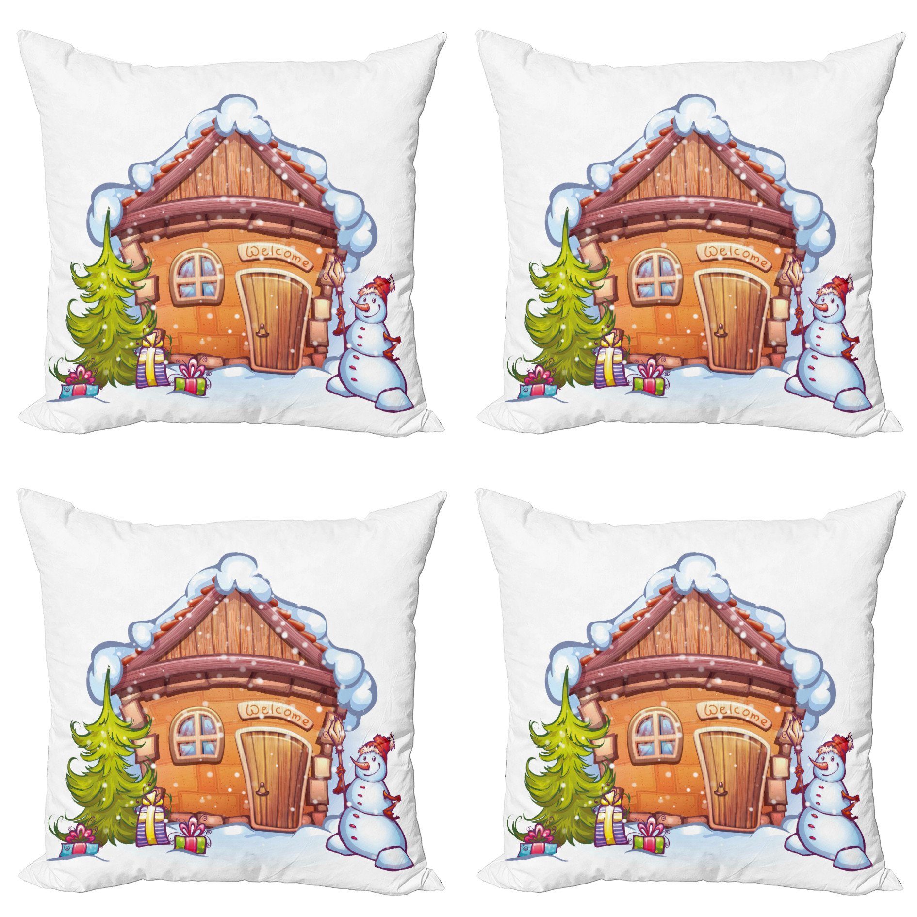 Kissenbezüge Modern Abakuhaus Weihnachten Digitaldruck, (4 Stück), Accent Karikatur-Haus Doppelseitiger