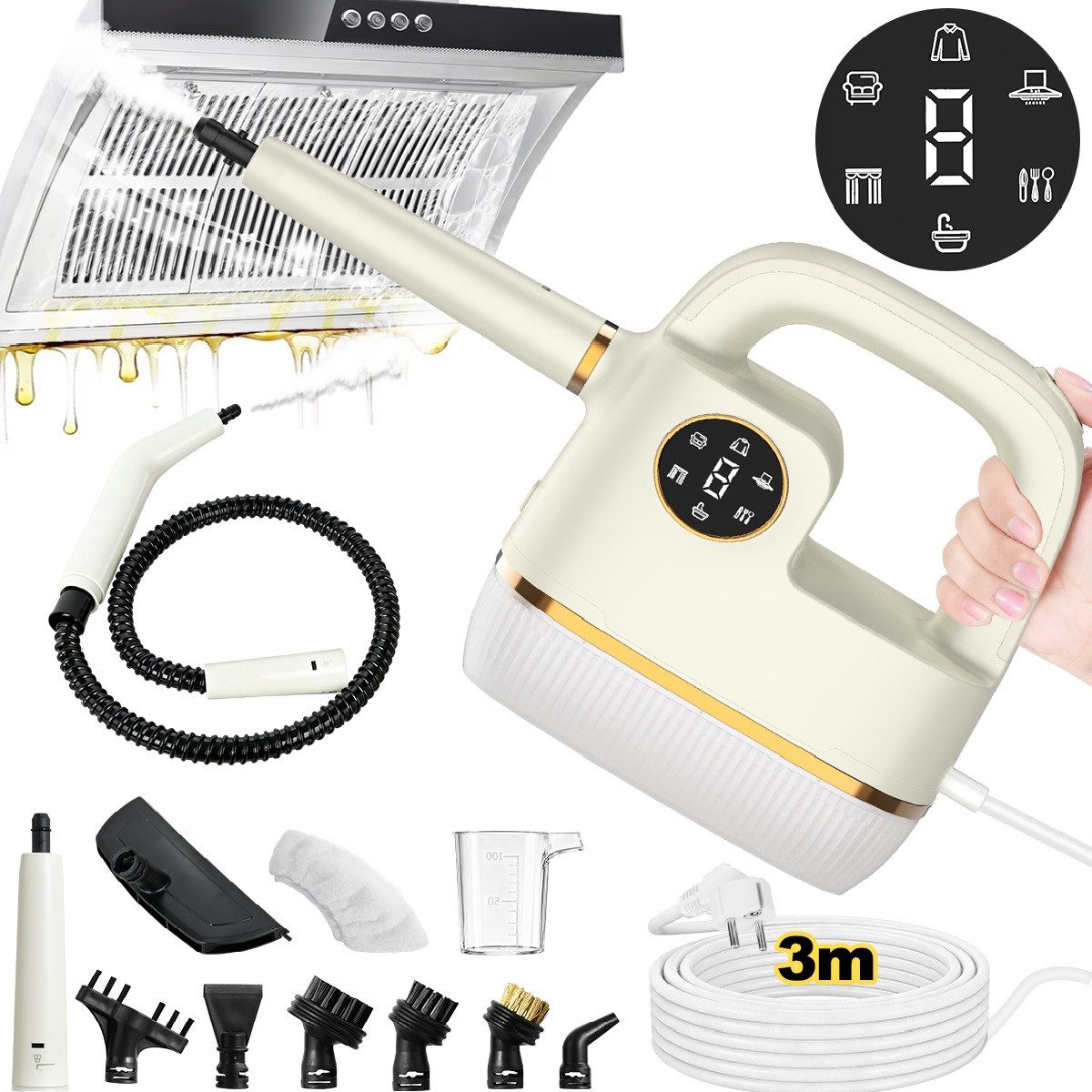 Novzep Dampfreiniger 10 in 1 Dampfreiniger, Dampfsauger, Steam Cleaner, 4 bar, 1800 W, 350ml Wassertank, Reinigung mit einem Klick& Abnehmbar Wassertank,LED Display