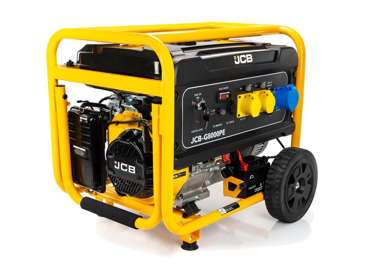 JCB Stromgenerator G8000PE, 7.9 in kW, 15 PS / 7,9kW Motorleistung, 457 cm³, AVR-Funktion, Überlastungsschutz