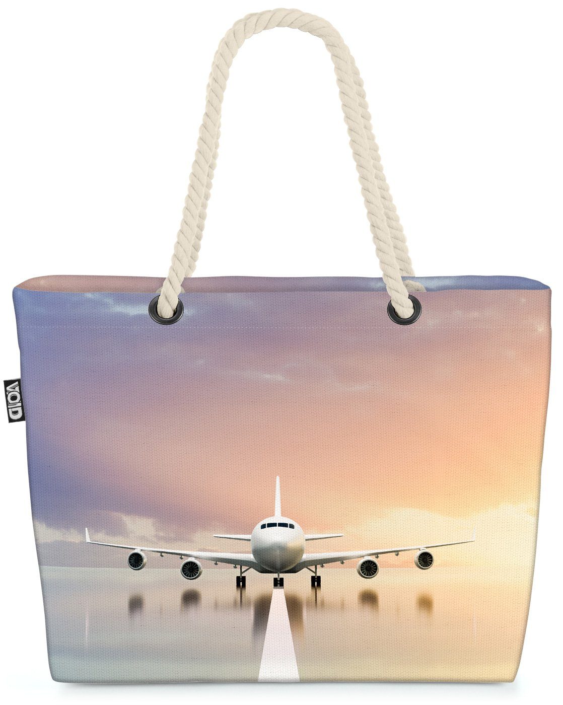 VOID Strandtasche (1-tlg), Fly away Beach Bag Flugzeug Urlaub Reise Flughafen Jumbo Airline Wolken