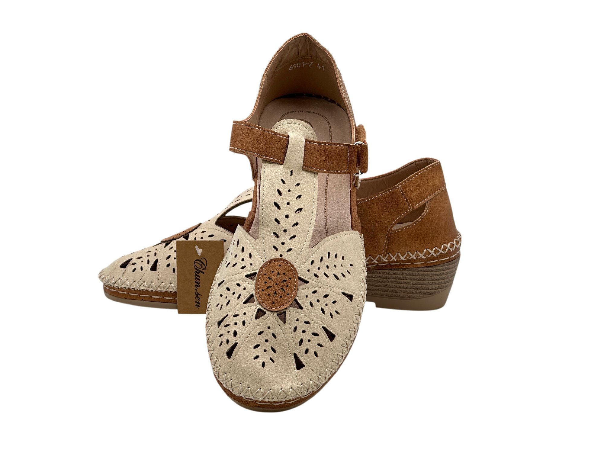 Nowaland Damen Komfort Sandalen mit Klettverschluss und Keilabsatz Sandale Atmungsaktiv, weich gepolstert, flexible Laufsohle