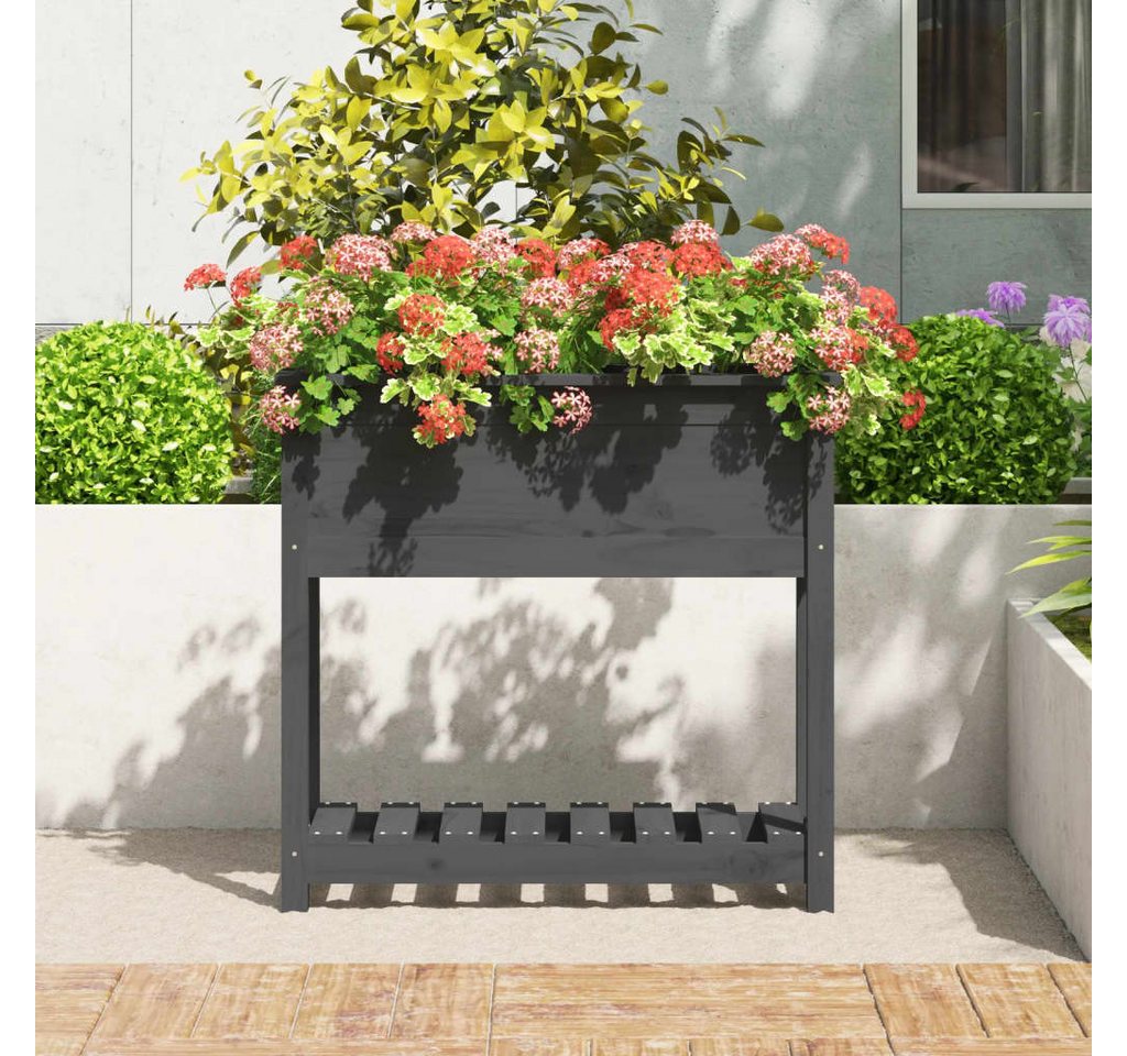 Thumbnail - vidaXL Blumentopf Pflanzkübel mit Ablage Grau 82,5x34,5x81 cm Massivholz Kiefer (1 St)