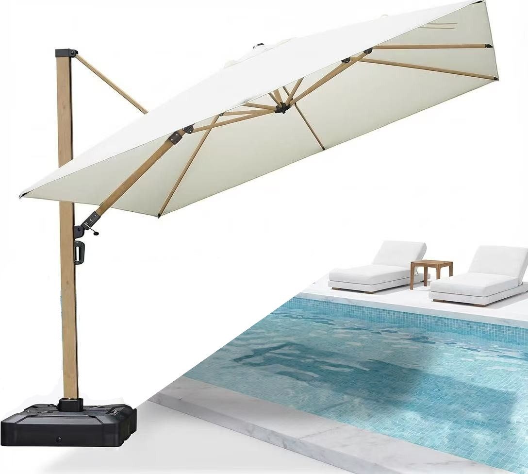 PURPLE LEAF Sonnenschirm Großer windfester quadratischer Ampelschirm, Teak-Aluminiumgestell, LxB: 365,00x365,00 cm, 360° drehbar