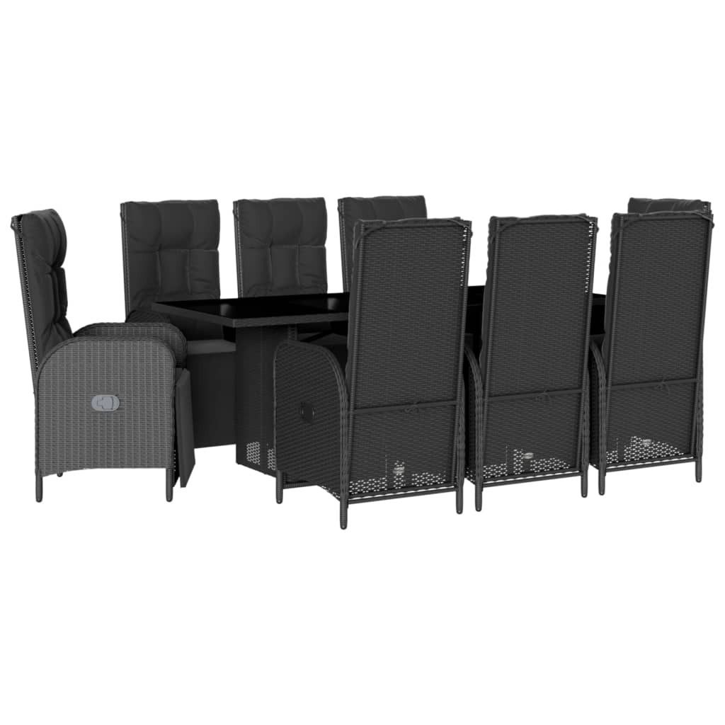 ZMH Garten-Essgruppe mit Kissen Schwarz Poly Rattan Gartenmöbel Set, (Set, 1 x Gartentisch 8 x Verstellbarer Gartenstuhl 8 x Rücken/Sitzkissen)