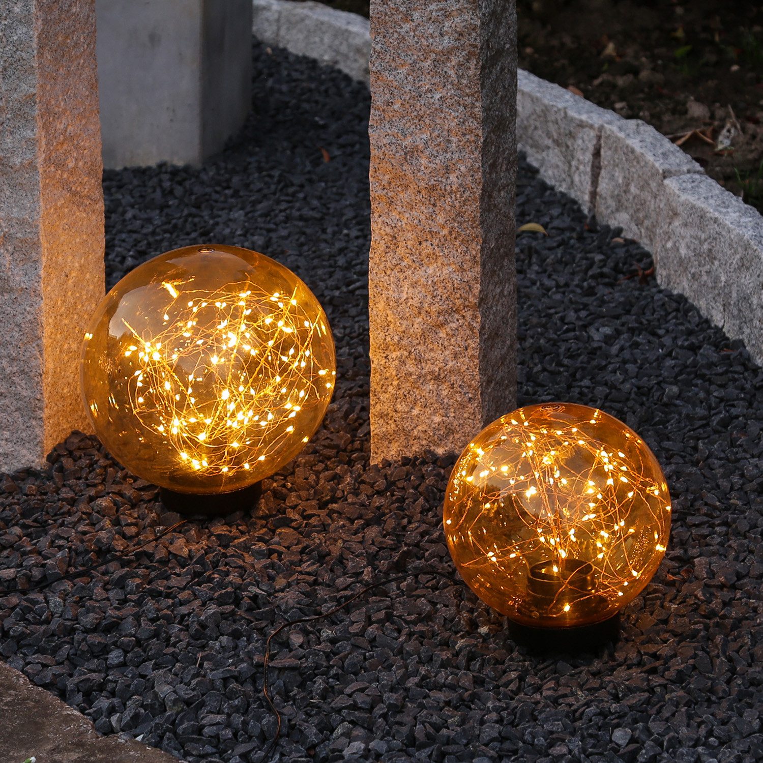 MARELIDA LED Gartenleuchte LED Kugel Leuchte für Boden Weg Terrasse Garten Deko Beleuchtung 25cm, LED Classic, ultra-warmweiß / bernstein (1800K bis 2100K)