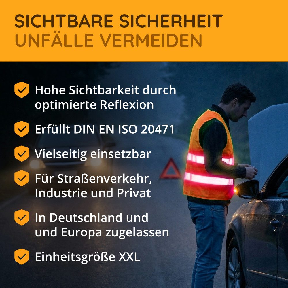 FLEXEO Warnweste Warnweste EN ISO 20471 (4-tlg) Sicherheitsweste Signalkleidung Signalweste, orange