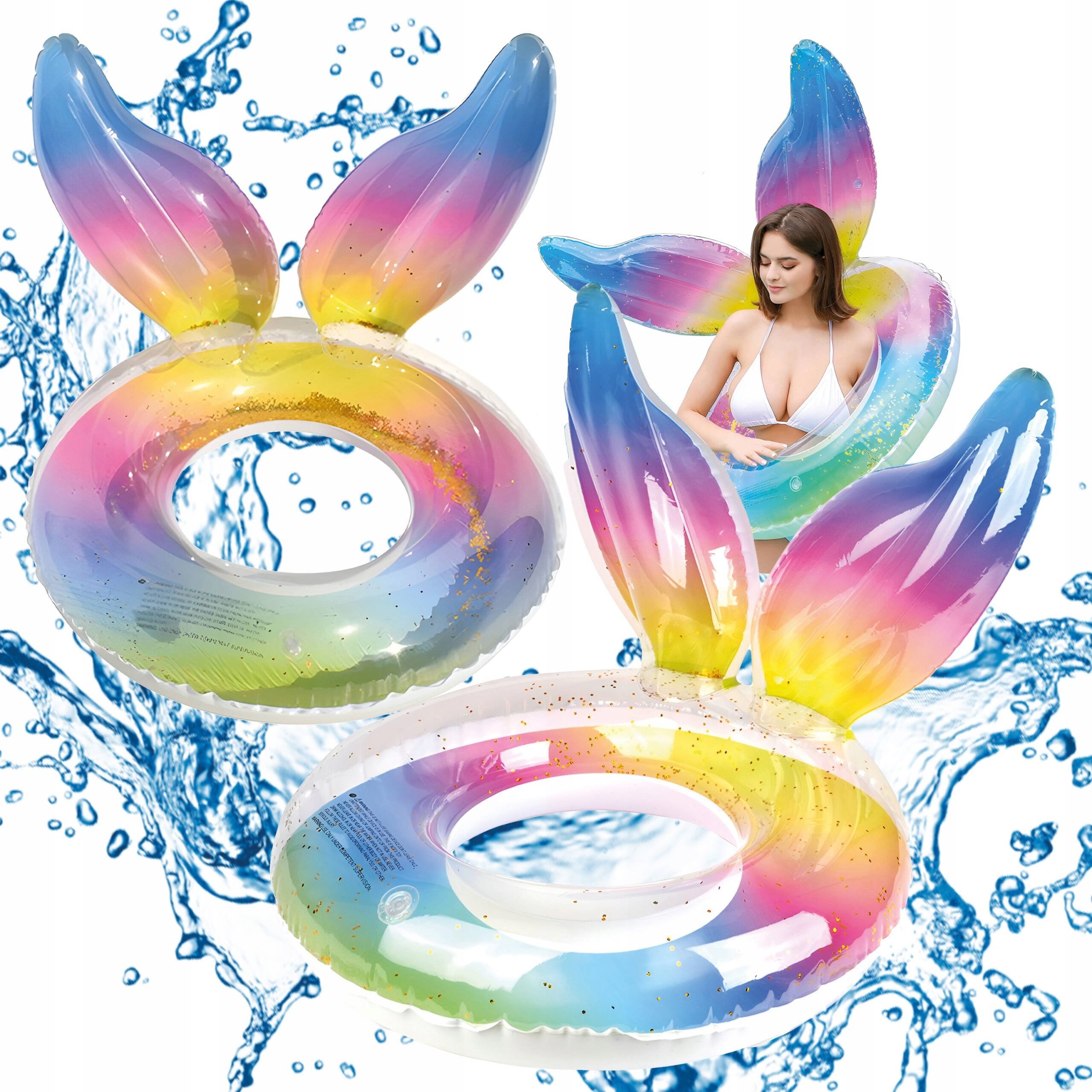 Festivalartikel Schwimmring Schwimmreifen mit Einwegventilen und Regenbogen-Sirenenmuster