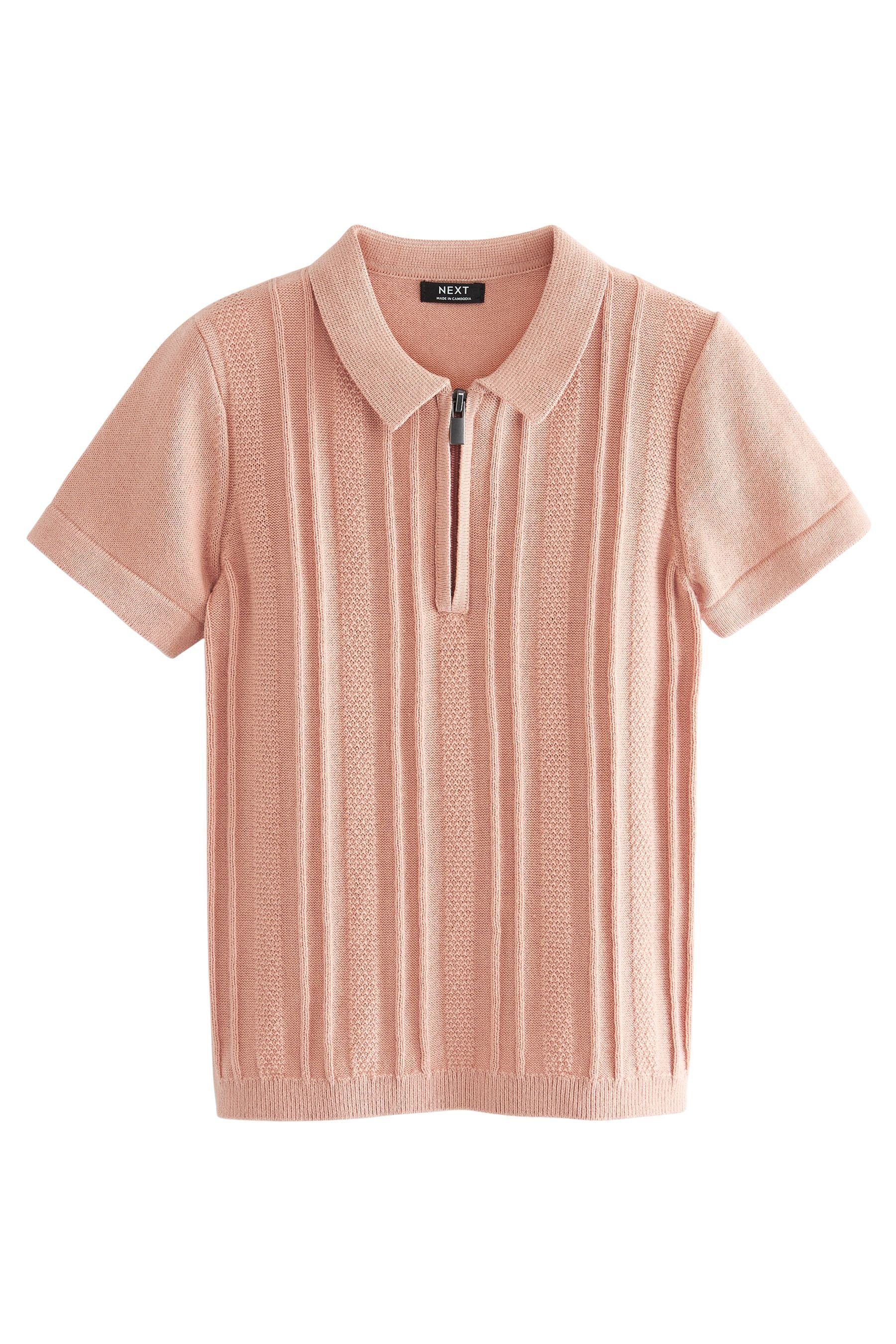 Next Polokragenpullover Kurzarm-Polohemd aus Strick mit Reißverschluss (1-tlg) Pink