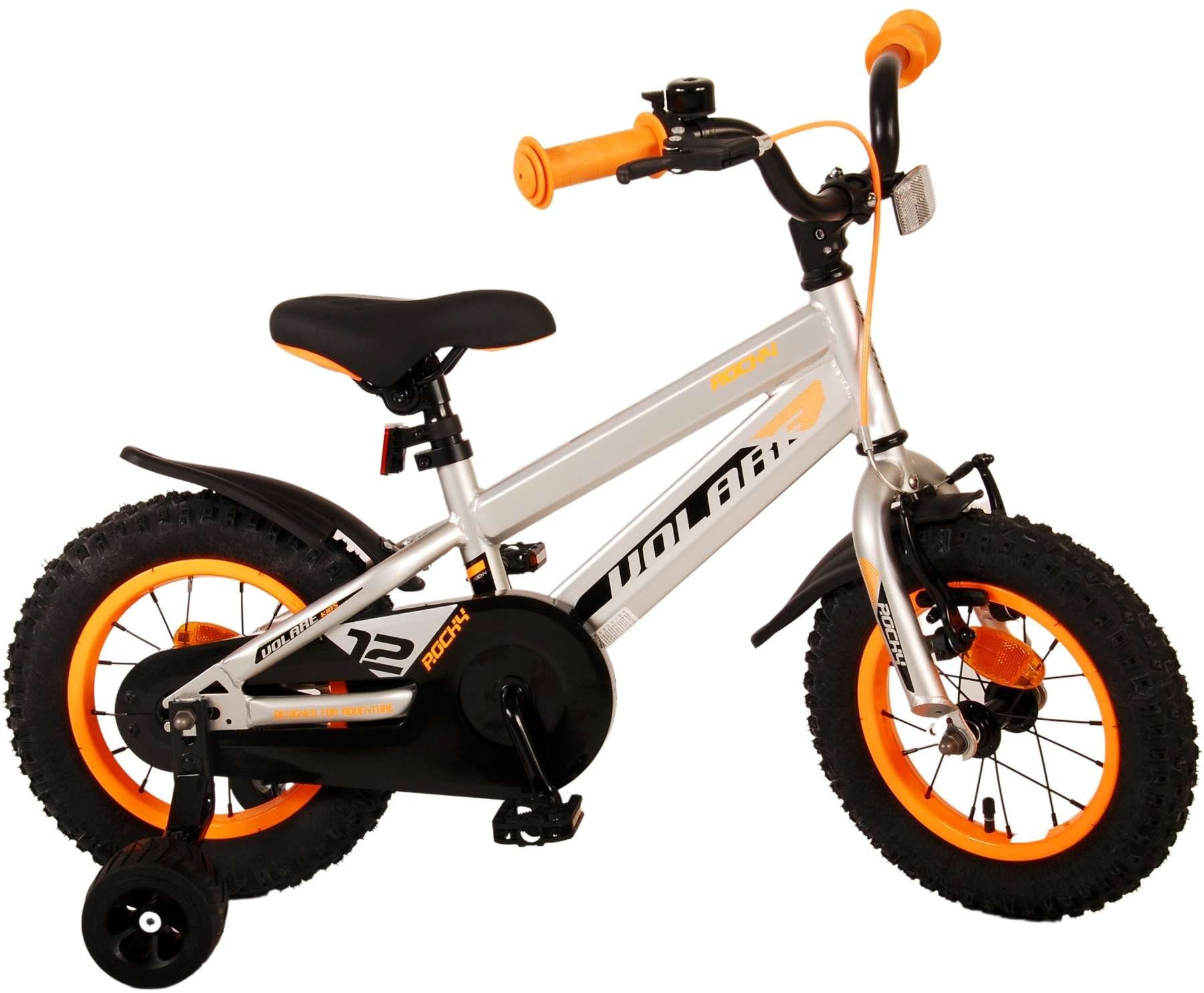 Volare Kinderfahrrad Rocky - Jungen - verschieden Farben und Größen - Rücktrittbremse, 85% zusammengebaut, bis 60 kg, 12,14,16 oder 18 Zoll, Stützräder Grau