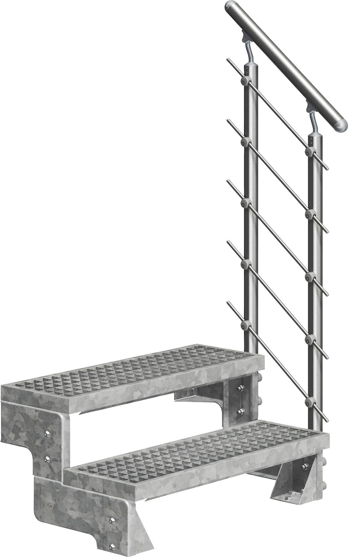 einseitigem inkl. Alu/Metall/ES Stufen 44 2 Gitterrost-Stufen, Gardentop, Dolle für Geschosshöhen bis Außentreppe cm, offen,