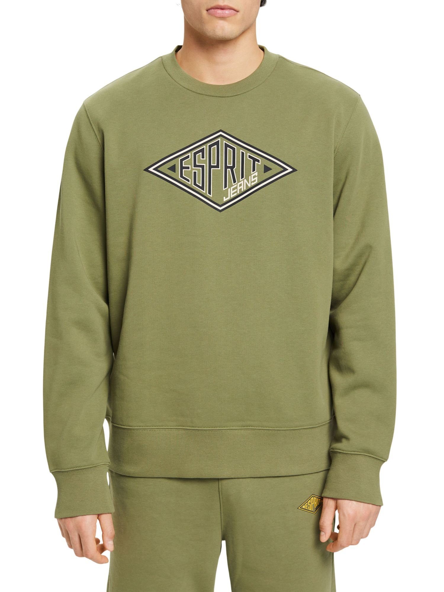 Esprit Sweatshirt Rundhals-Sweatshirt (1-tlg) OLIVE Logoprint mit