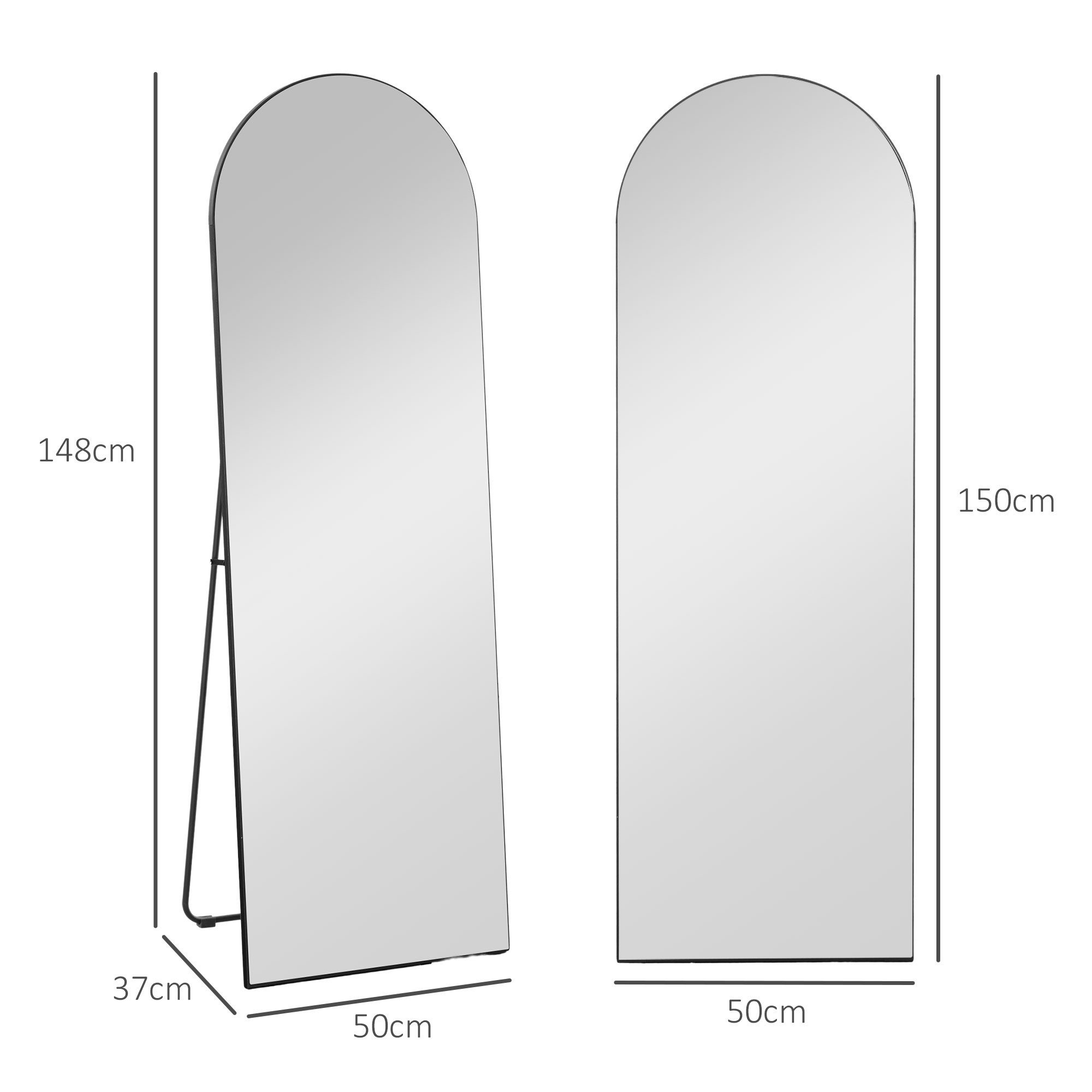 HOMCOM Standspiegel Wandspiegel mit Bruchsichere Glas Gewölbter Spiegel Bodenspiegel (Ganzkörperspiegel, 1-St., Stehspiegel), für Wohnzimmer, Schlafzimmer, Schwarz