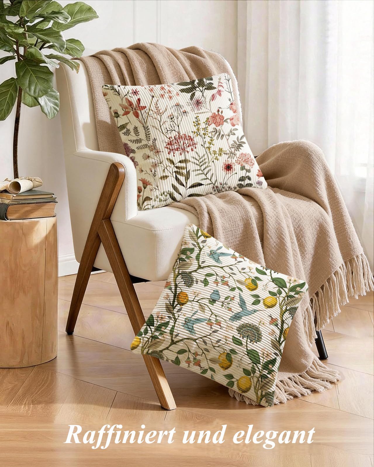 FOUORTUNATE-BEE Kissenbezüge 2er-Set Rosa Blumenmuster Corduroy Kissenbezüge Frühlings-Kissenhüllen, (2 Stück), mit Reißverschluss für Sofa, Couch, Wohnzimmer,  – Bild 5 von 5