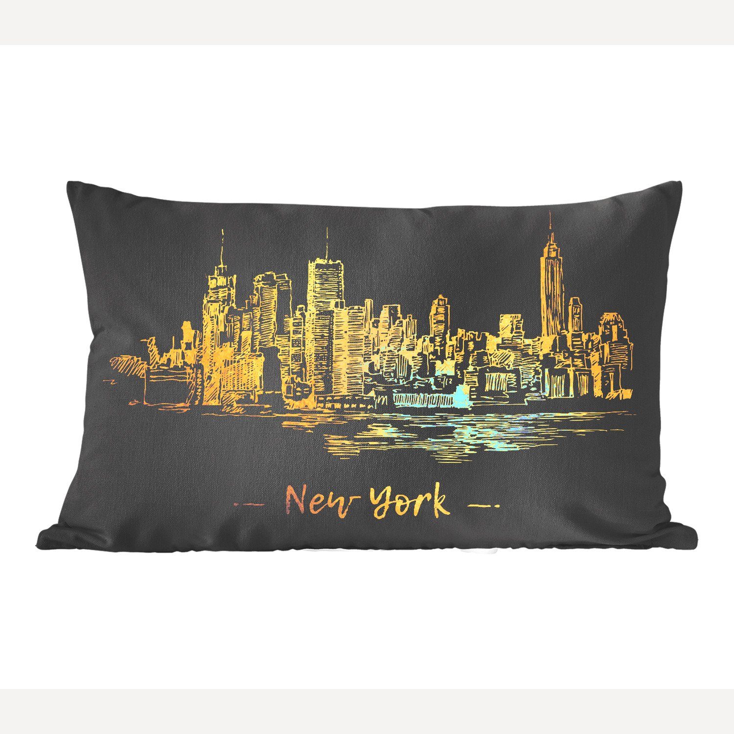 MuchoWow Dekokissen New York - Skyline - Gold, Wohzimmer Dekoration, Zierkissen, Dekokissen mit Füllung, Schlafzimmer