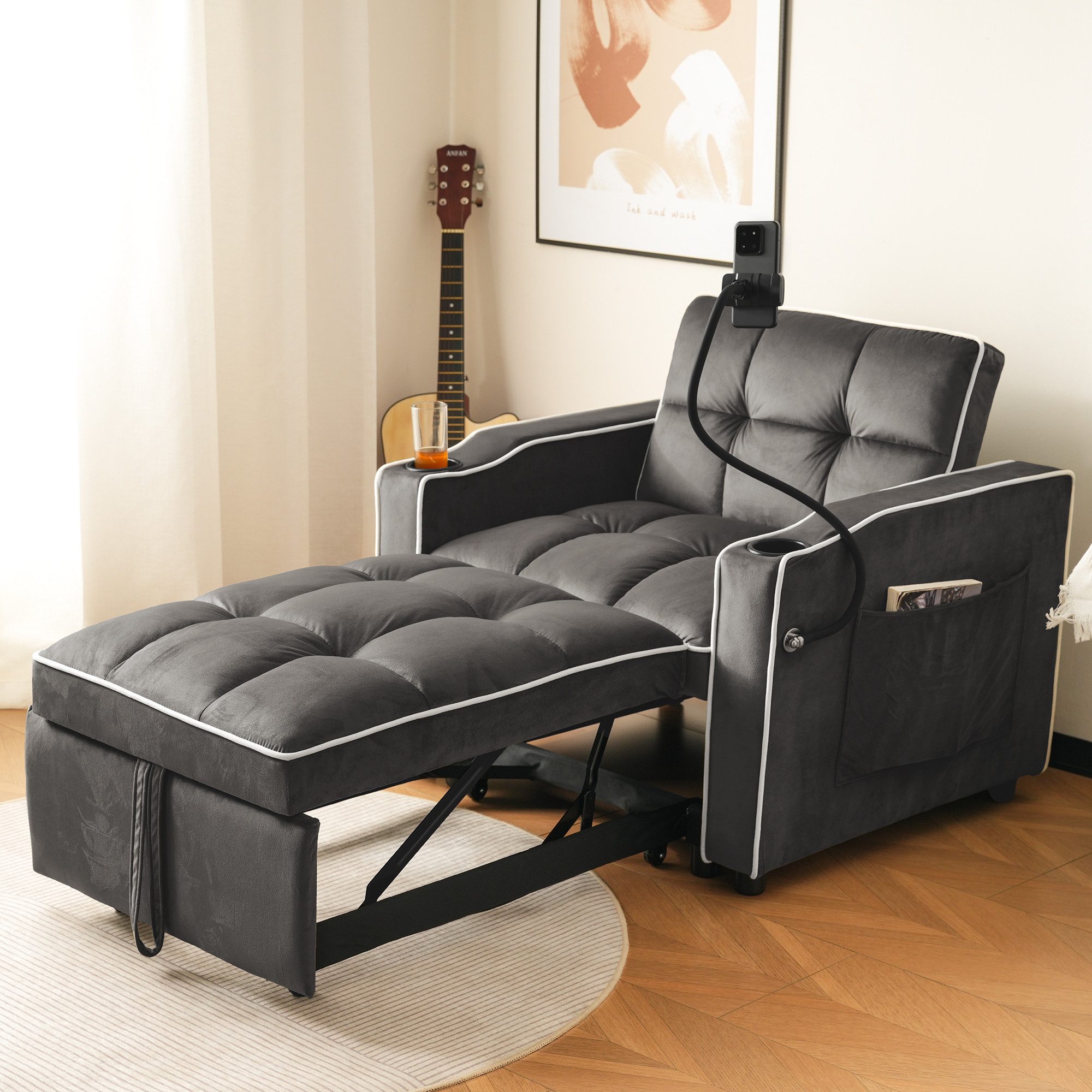 Merax Schlafsofa mit 3-in-1 Bettfunktion, Loungesessel mit Getränke- & Hand günstig online kaufen