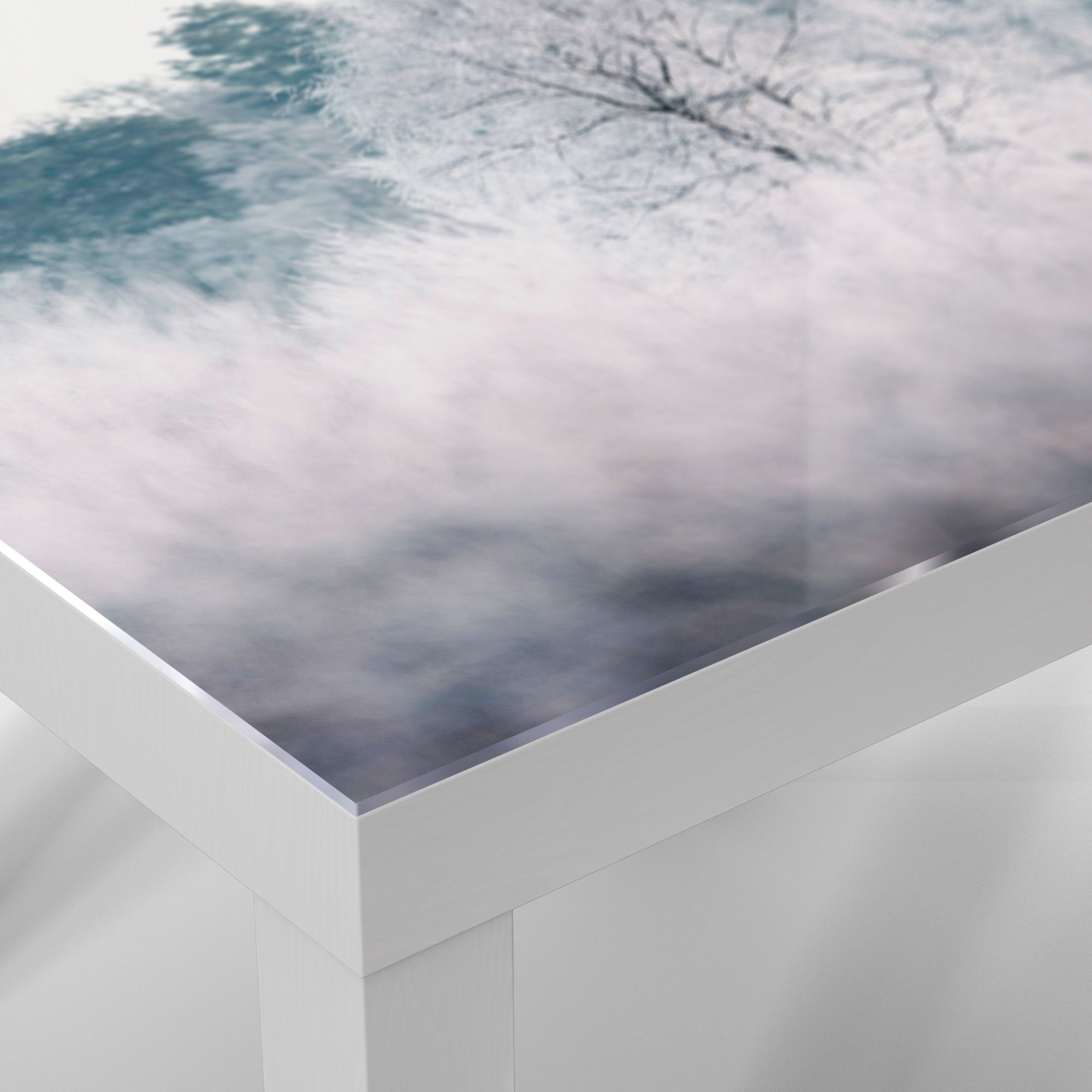 Couchtisch Glas 'Eisiger modern im Glastisch Weiß Wald', Beistelltisch DEQORI Morgen