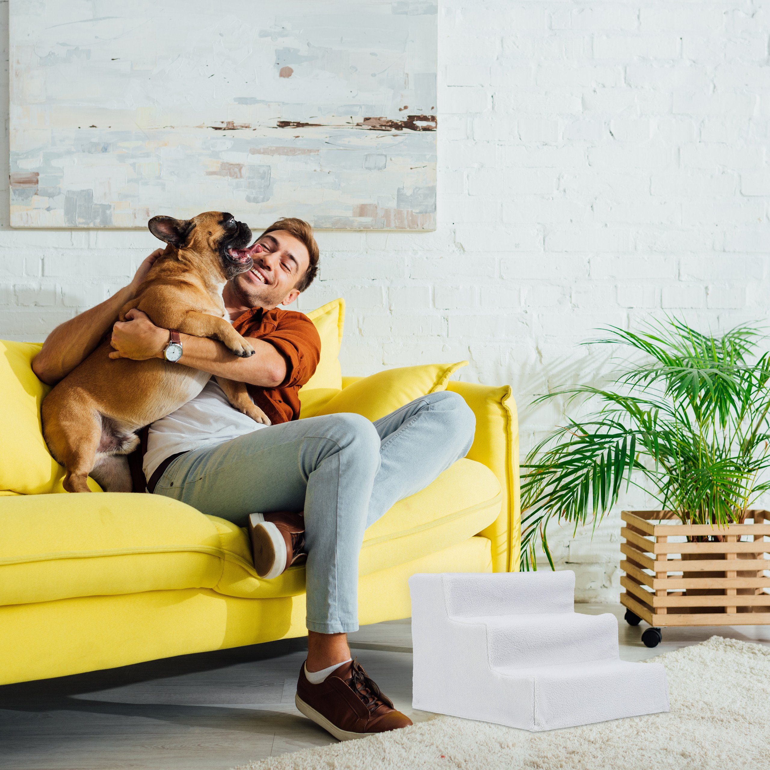 relaxdays Haustiertreppe Hundetreppe 3 Stufen, weiß günstig online kaufen