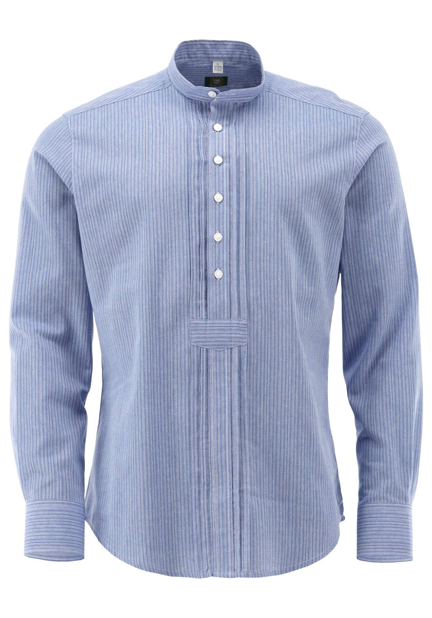 OS Trachten Trachtenhemd Hazau Slim Fit, Stehkragen, 1/1-Arm, Schlupfform, Pfoad mit 2x2 Biesen