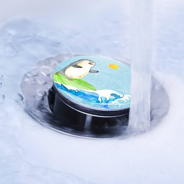 Mr. & Mrs. Panda Waschbeckenstöpsel Pinguin Surfer - Eisblau - Geschenk, Portugal, Urlaub, Stöpsel, Wasch, Ø 4 cm (1 St), Integriertes Haarsieb
