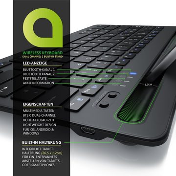 Aplic Tablet-Tastatur (Bluetooth, Tablet Halterung, mit Akku, für iOS, Android, Windows)