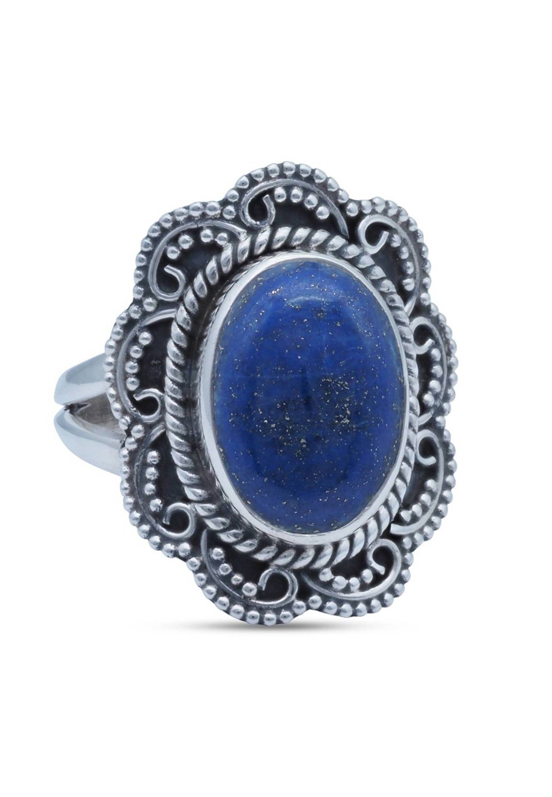 mantraroma Silberring Steinform: 925er oval; Farbe: Lazuli, blau; blumig Stil: Silber Lapis mit