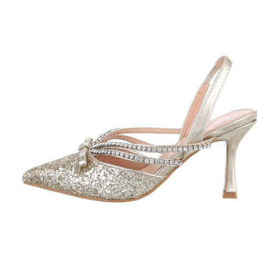 Ital-Design Damen Abendschuhe Party & Clubwear High-Heel-Pumps Pfennig-/Stilettoabsatz High Heel Туфлі in Gold