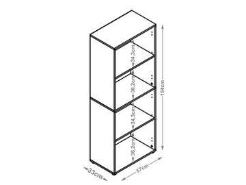 möbelando Aktenschrank Trio 4 zeitloses Regal aus Spanplatte in weiß mit 2 höhenverstellbaren Einlegeboden. Breite 57 cm, Höhe 154 cm, Tiefe 33 cm - Made in Germany