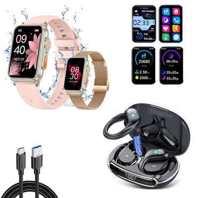 HYIEAR SmartWatch Wireless Bluetooth Headset, Watch Headset -Kombination Smartwatch (4.5 cm/1.77 Zoll) Packung, Inkl. wechselbare Uhrenarmbänder, Ladekabel, Drei Paar Ohrstöpsel, IPX5 wasserdichte sportuhr mit 120 sportmodi, fur Android/lOs