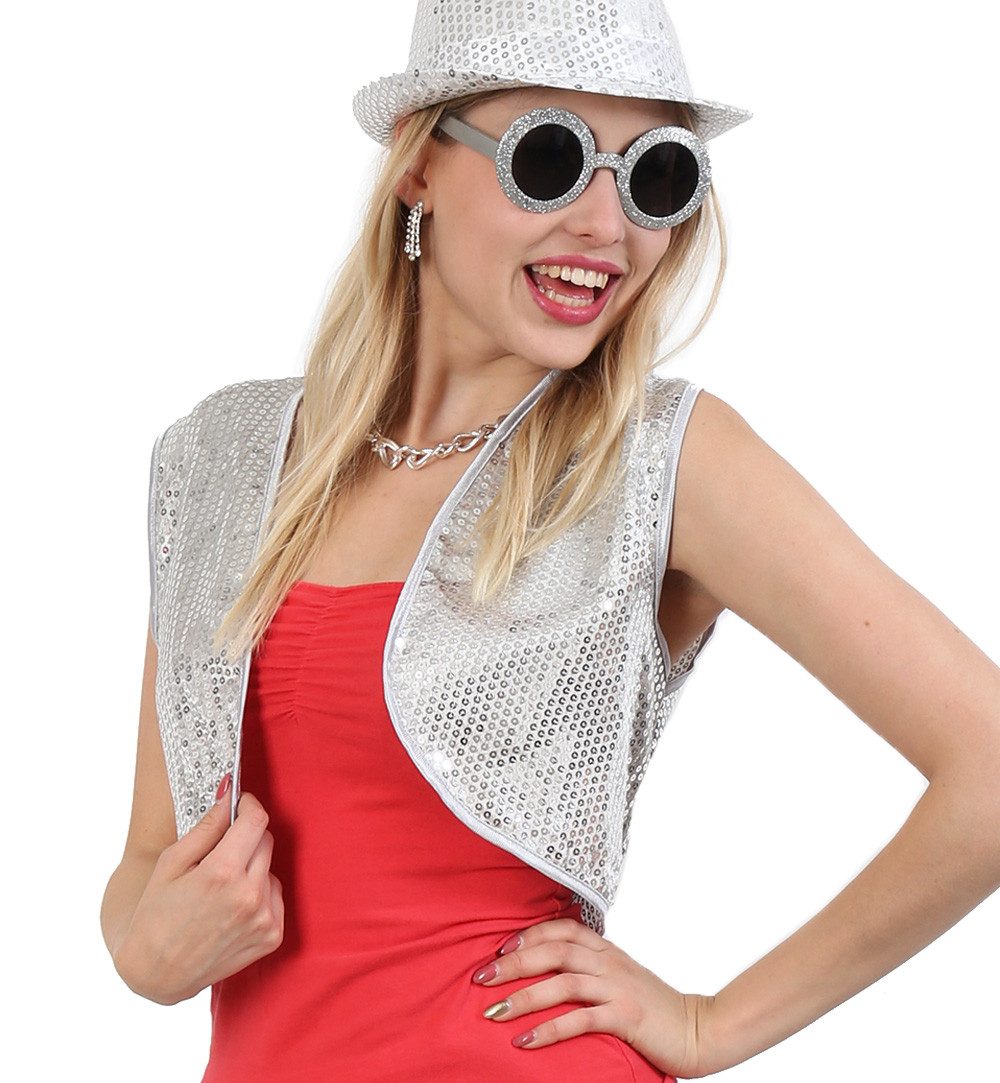 Fries Kostüm Damen Paillettenweste Weste Silber Gold oder Rot M oder XL Kar günstig online kaufen