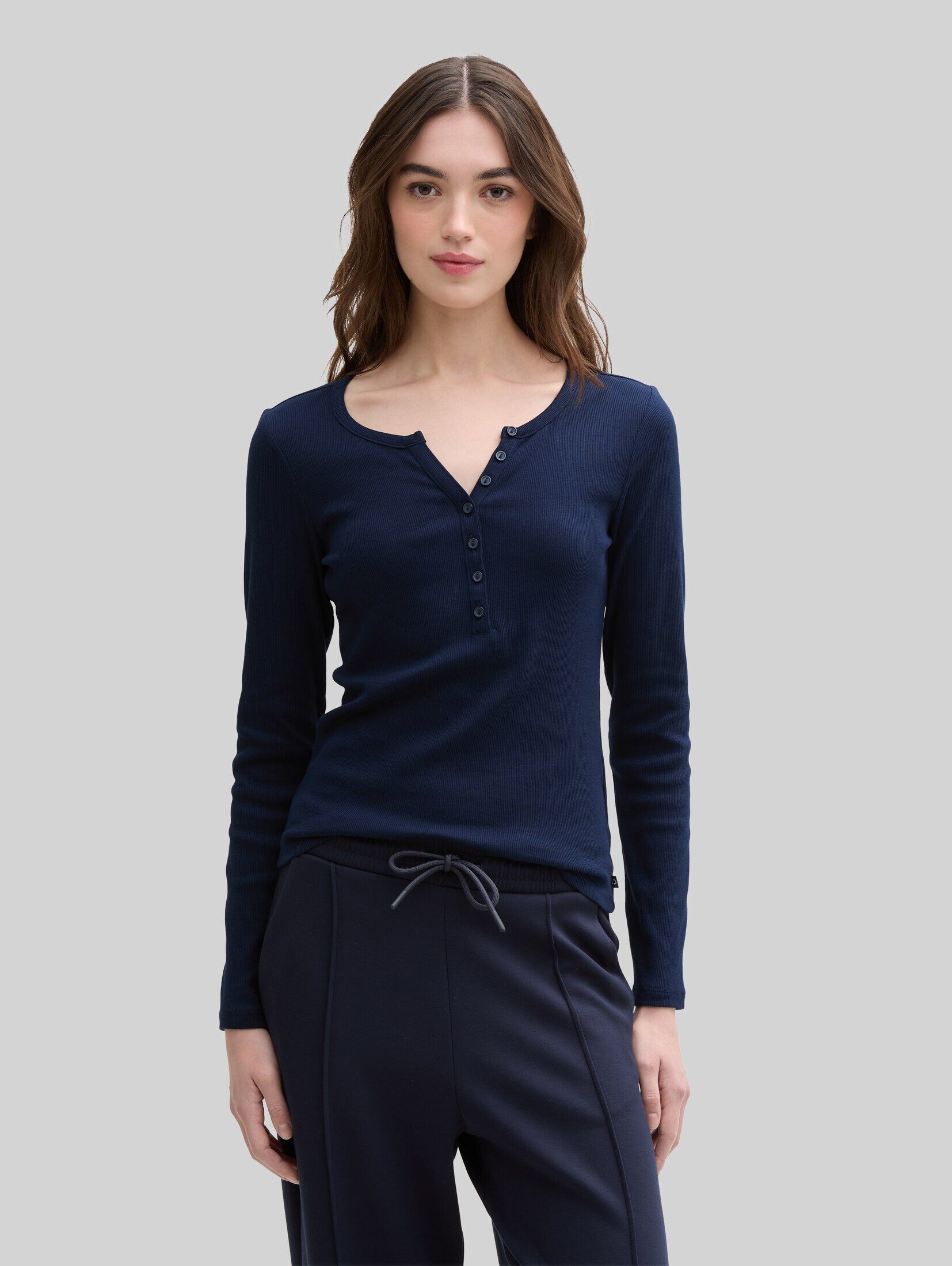 TOM TAILOR Denim Langarmshirt T-Shirt (im Einserpack) Slim Fit Henley Langarmshirt