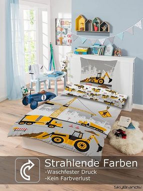 Jugendbettwäsche Kinder Bettwäsche 100x135 Jungen Baumwolle Bettwäsche Bagger Baustelle, SkyBrands