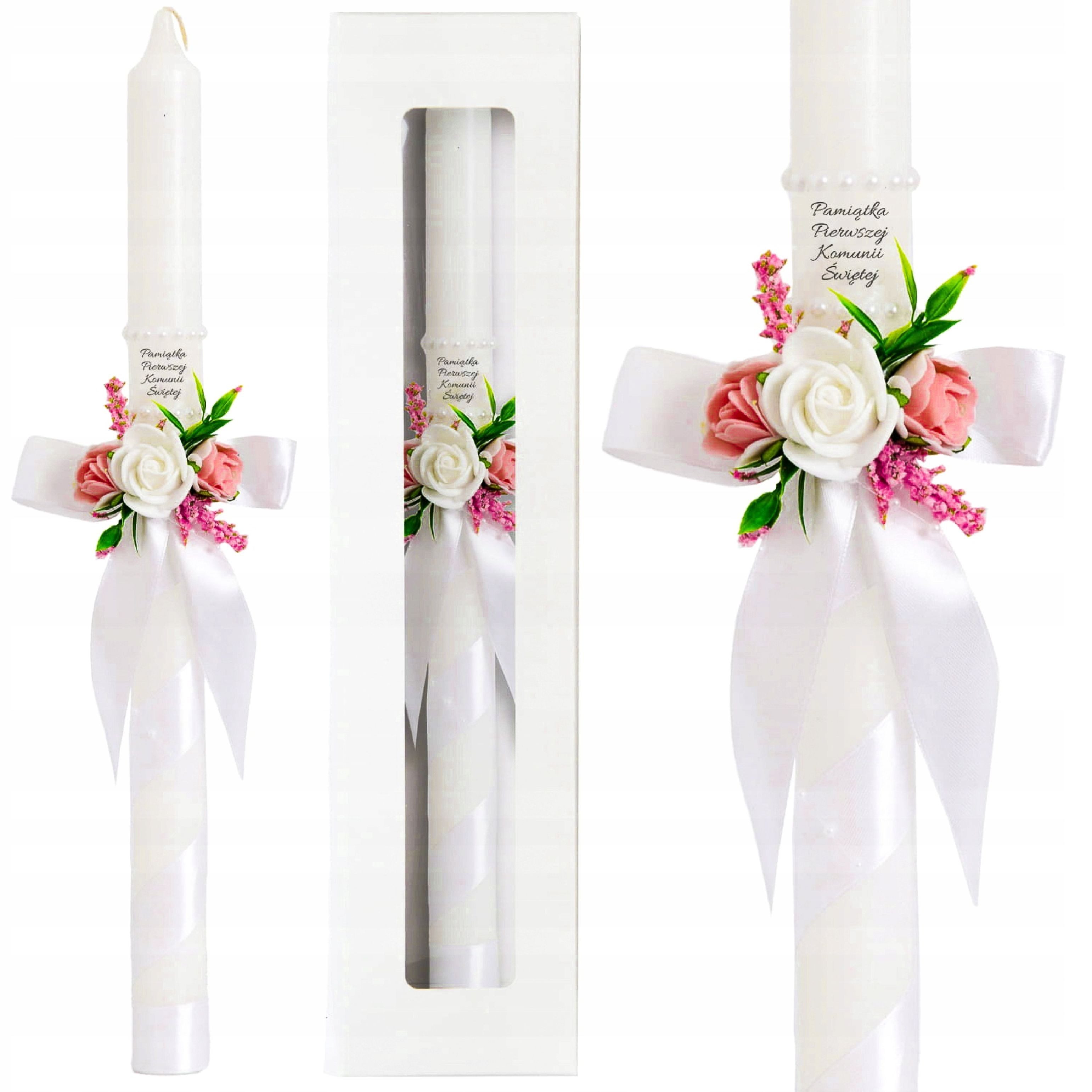 Sacramenta Kommunionskarte Kommunionkerze für Mädchen – zart, handgemacht, mit Blumen & Perlen