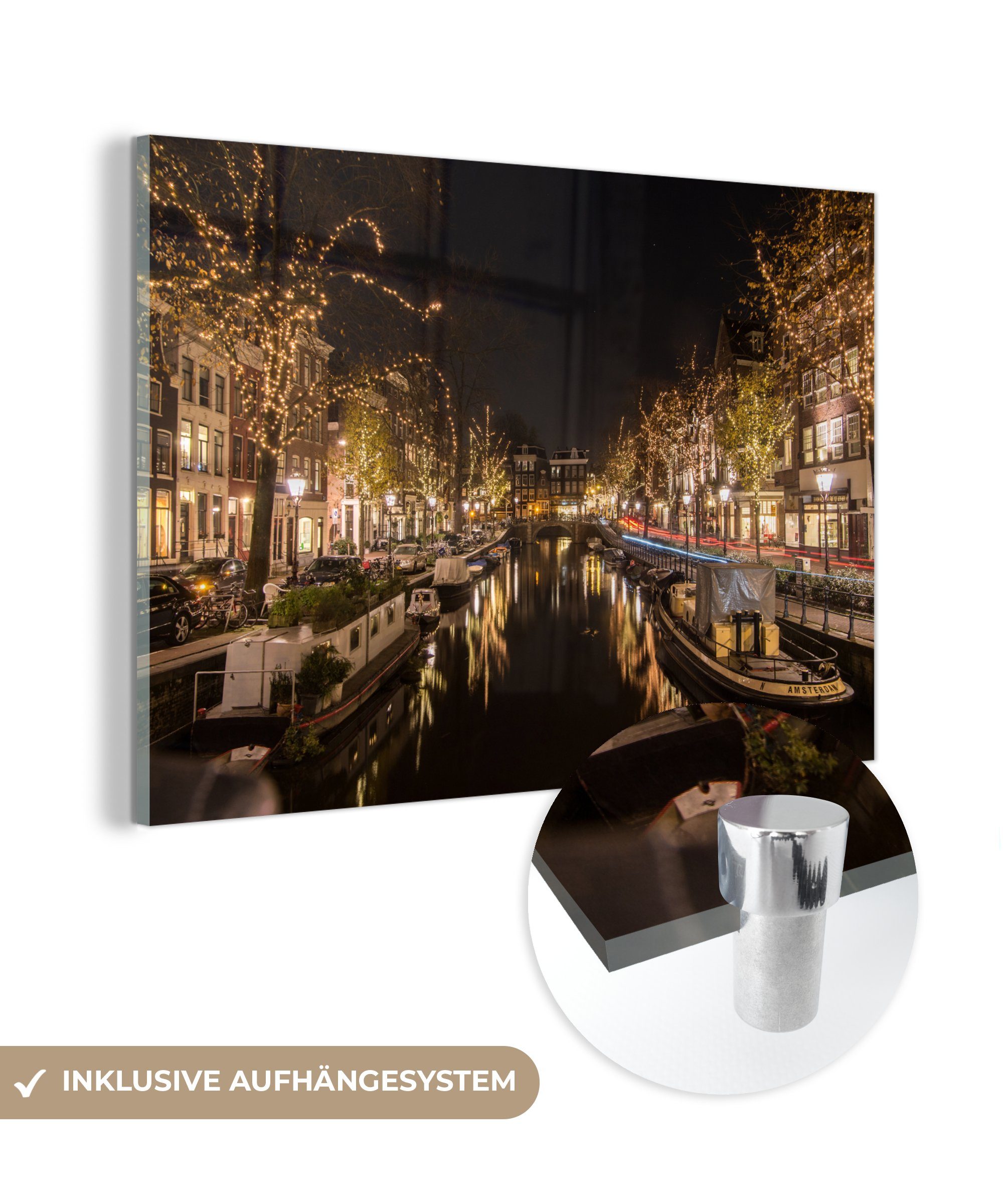 MuchoWow Acrylglasbild Winter - Licht - Amsterdam, (1 St), Acrylglasbilder Wohnzimmer & Schlafzimmer | Bilder