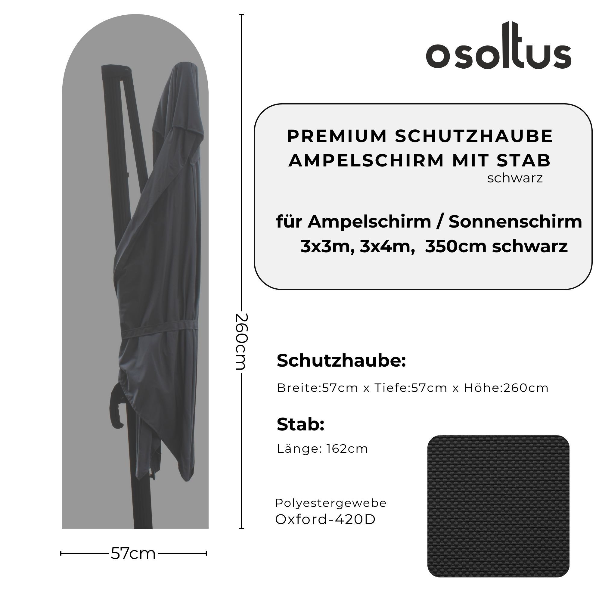 osoltus Gartenmöbel-Schutzhülle Schutzhaube für Ampelschirm mit Stab Sonnenschirm 3 x 3 m 3 x 4 m 350 – Bild 3 von 5