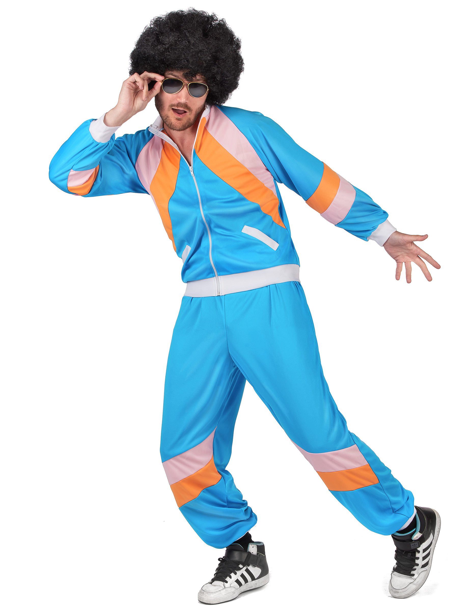 JADEO Kostüm Retro-Jogger-Kostüm für Erwachsene blau-orange-rosa