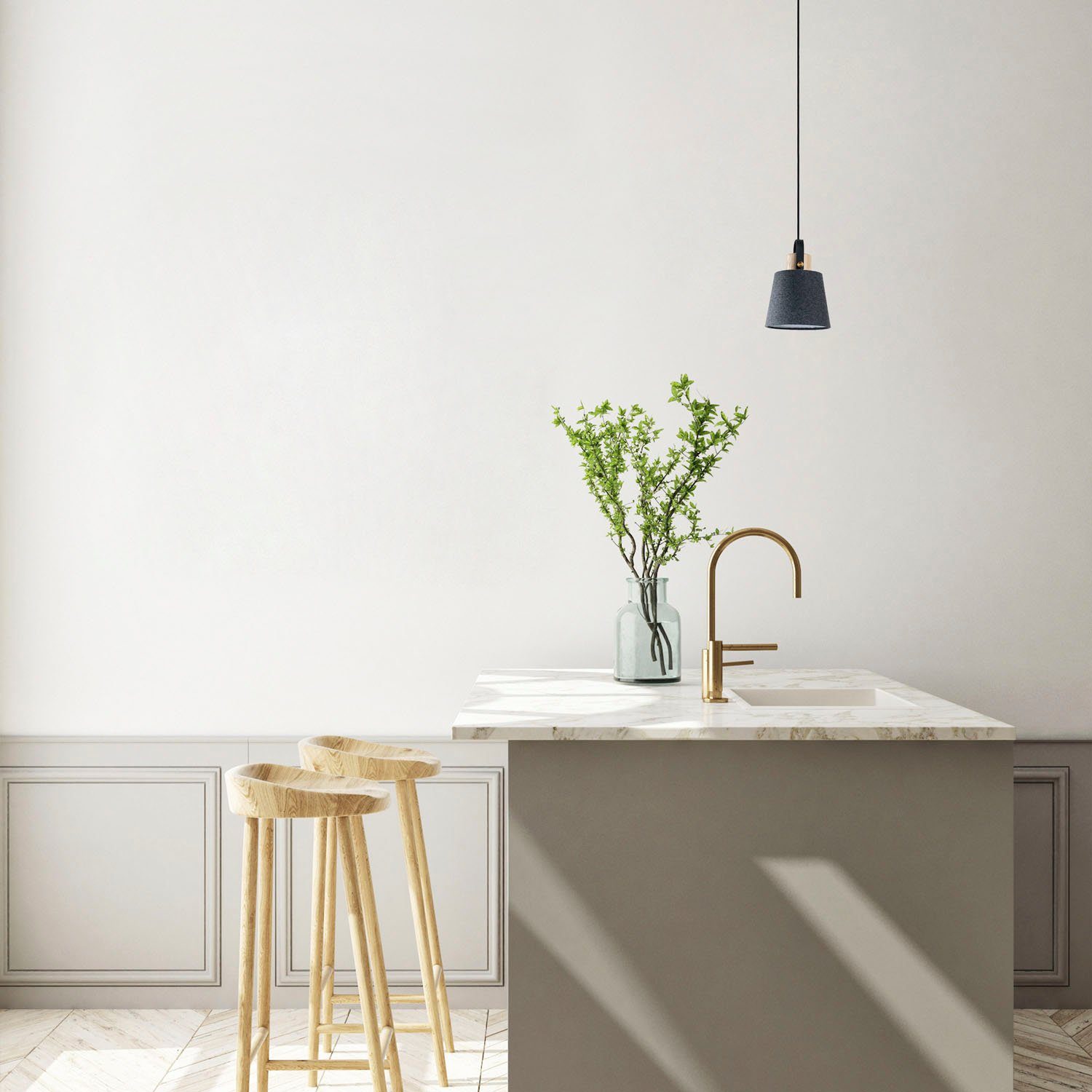 Pendelleuchte Paco Leuchtmittel, E27 Design Industrial Esszimmer Wohnzimmer ohne Home Kabel 1,5m MARTA, Stoffschirm schwarz grau
