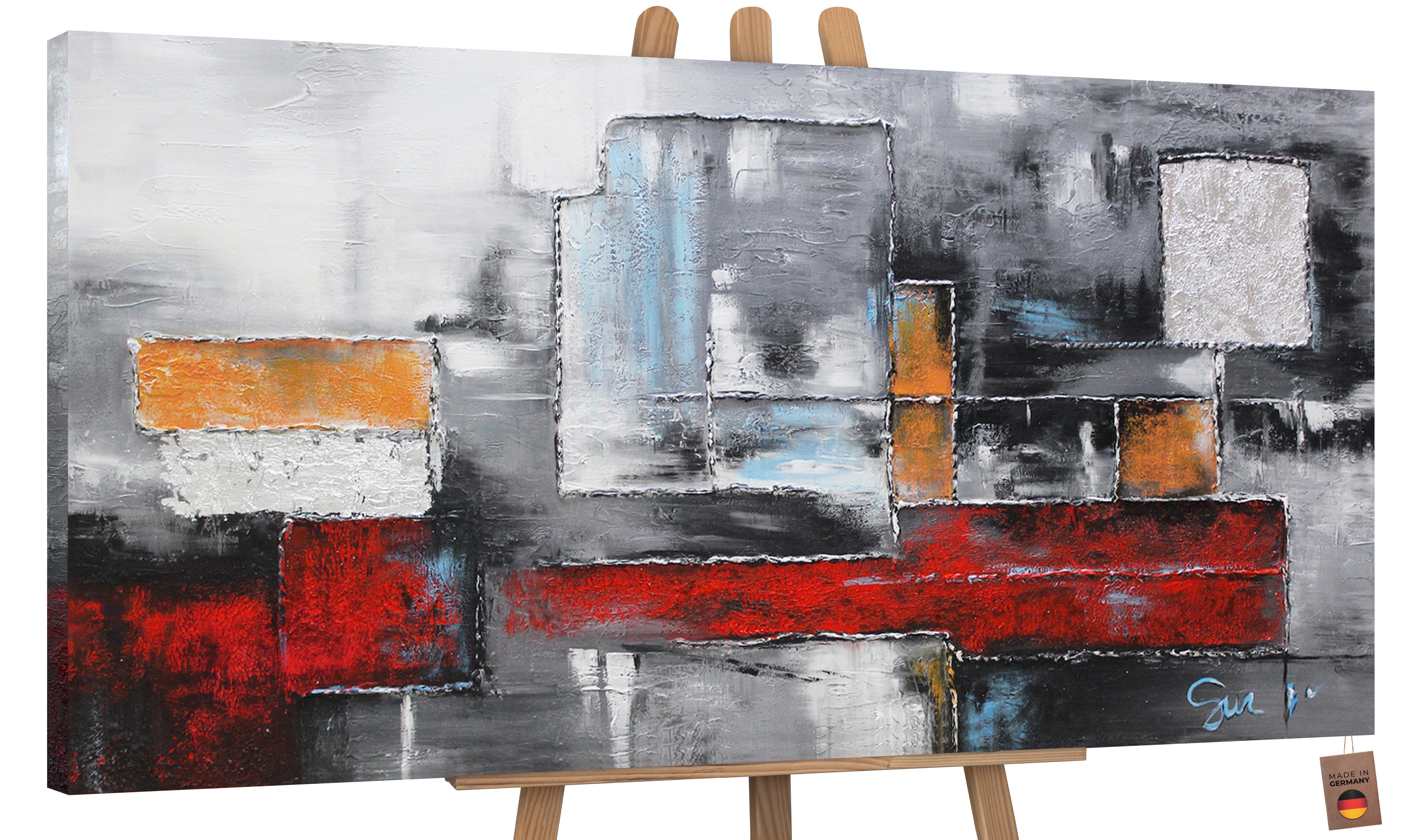 YS-Art Gemälde Abstraktion, Abstraktion, Abstraktes Leinwand Bild Handgemalt Quadrat Rechteck Rot Orange Ohne Schattenfugenrahmen