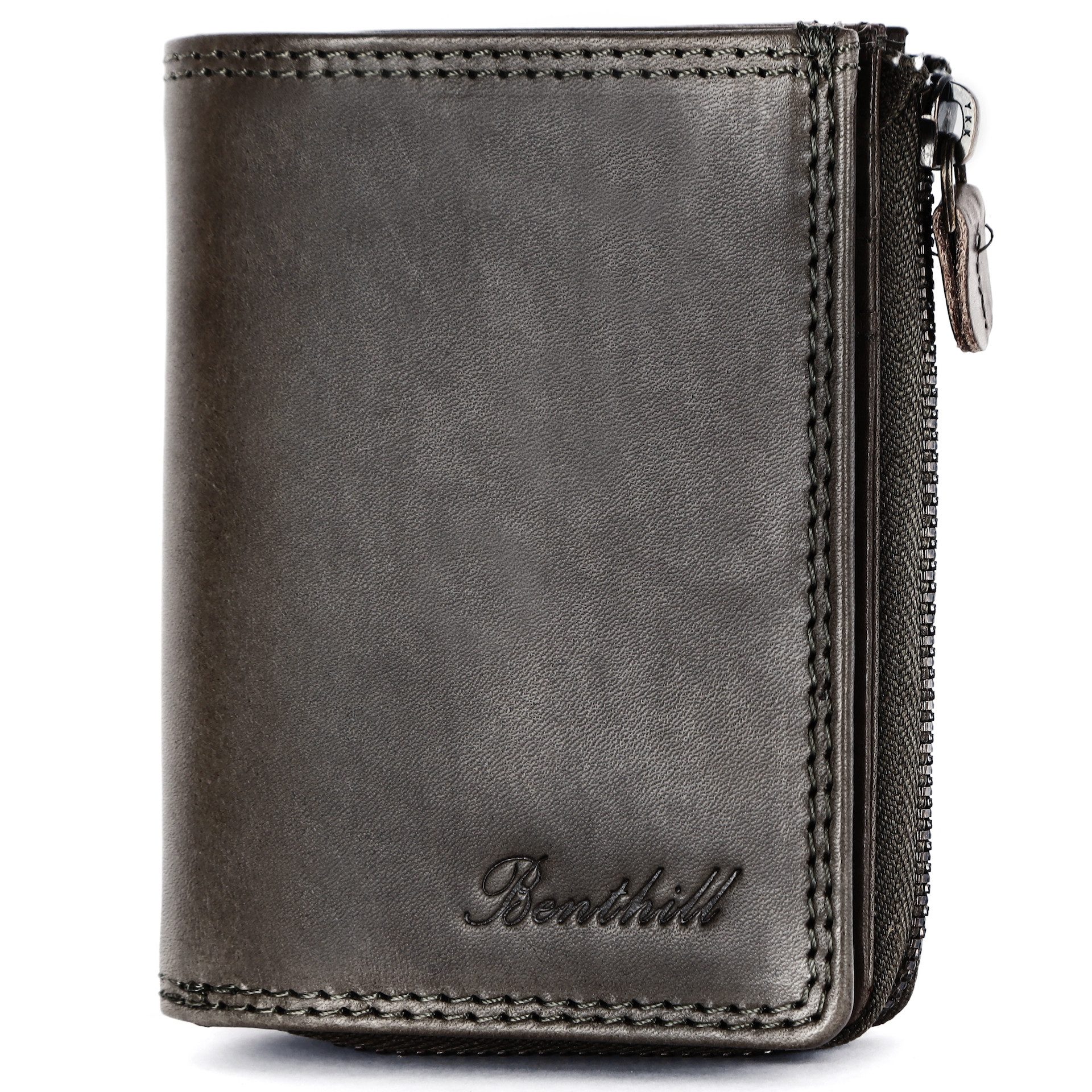 Benthill Geldbörse Klein Echt Leder RFID Damen & Herren Geldbeutel Slim-Wallet Portmonee, RFID-Schutz Kartenfächer Münzfach Reißverschlussfach