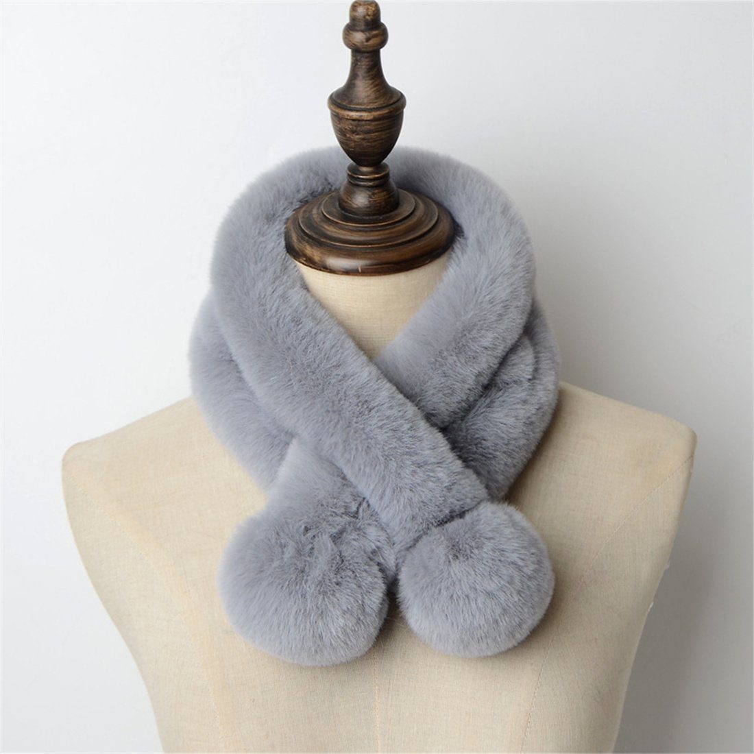 DÖRÖY Modeschal Damen Winter Kunstpelz Plüsch Schal Grau einfarbig Mode warm Schal