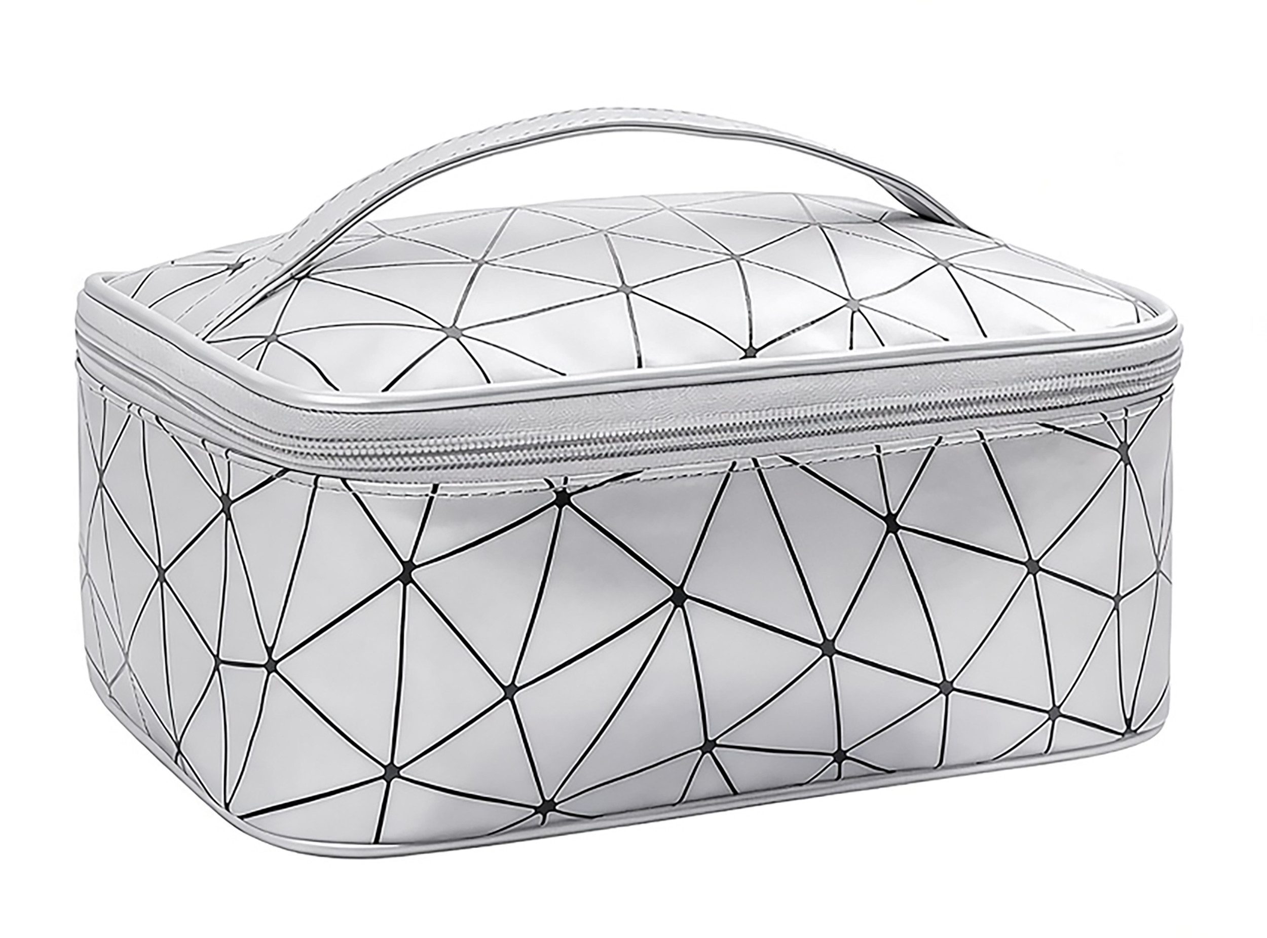 Berilo Kosmetiktasche KOSMETIKTASCHE 24x16x9cm mit Griff Make-up Tasche 41 (Silber), Schminktasche wasserabweisend Schminkkoffer Kulturtasche für Reise