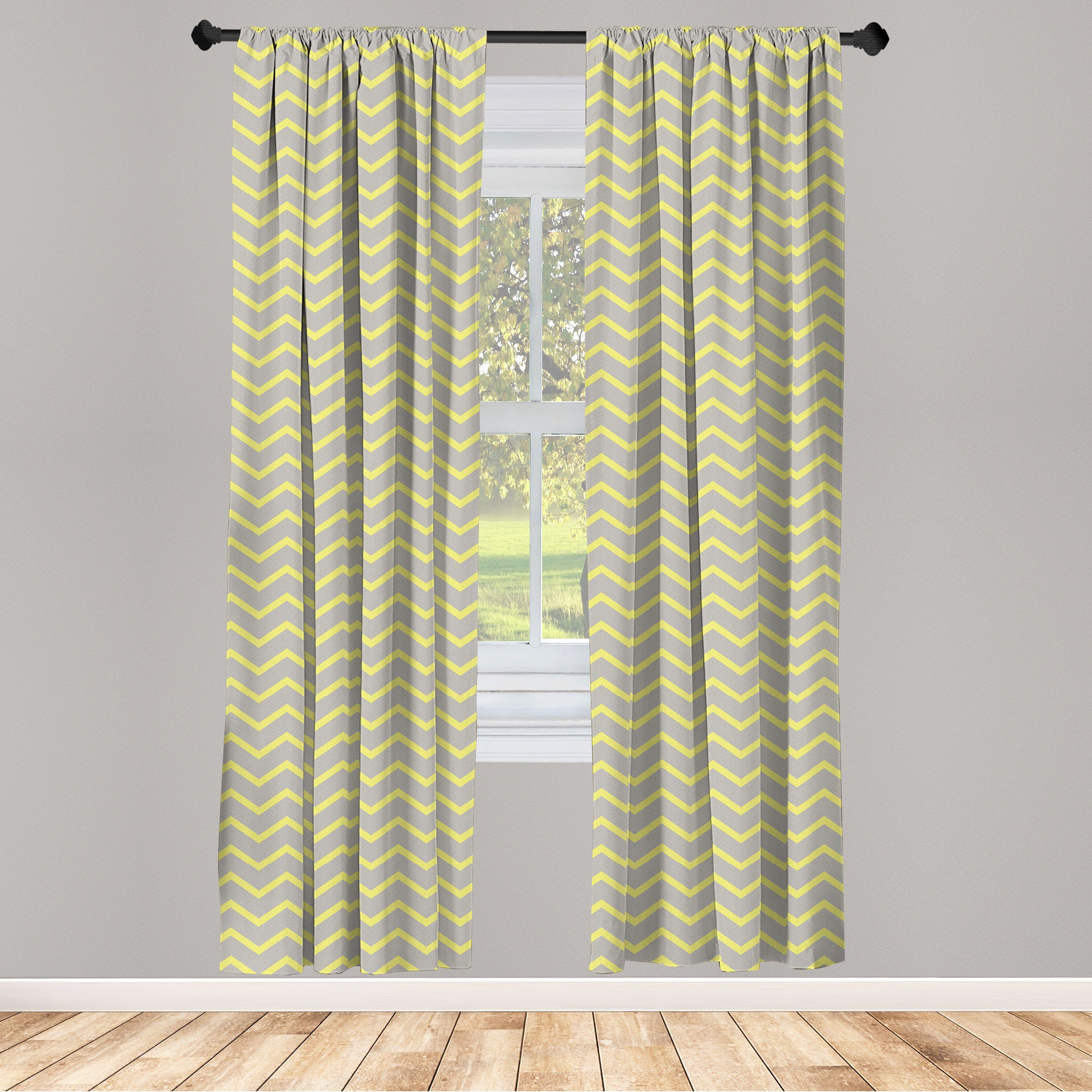 Gardine Vorhang für Wohnzimmer Schlafzimmer Dekor, Abakuhaus, Microfaser, Modern Gelb Grau Zig Zag